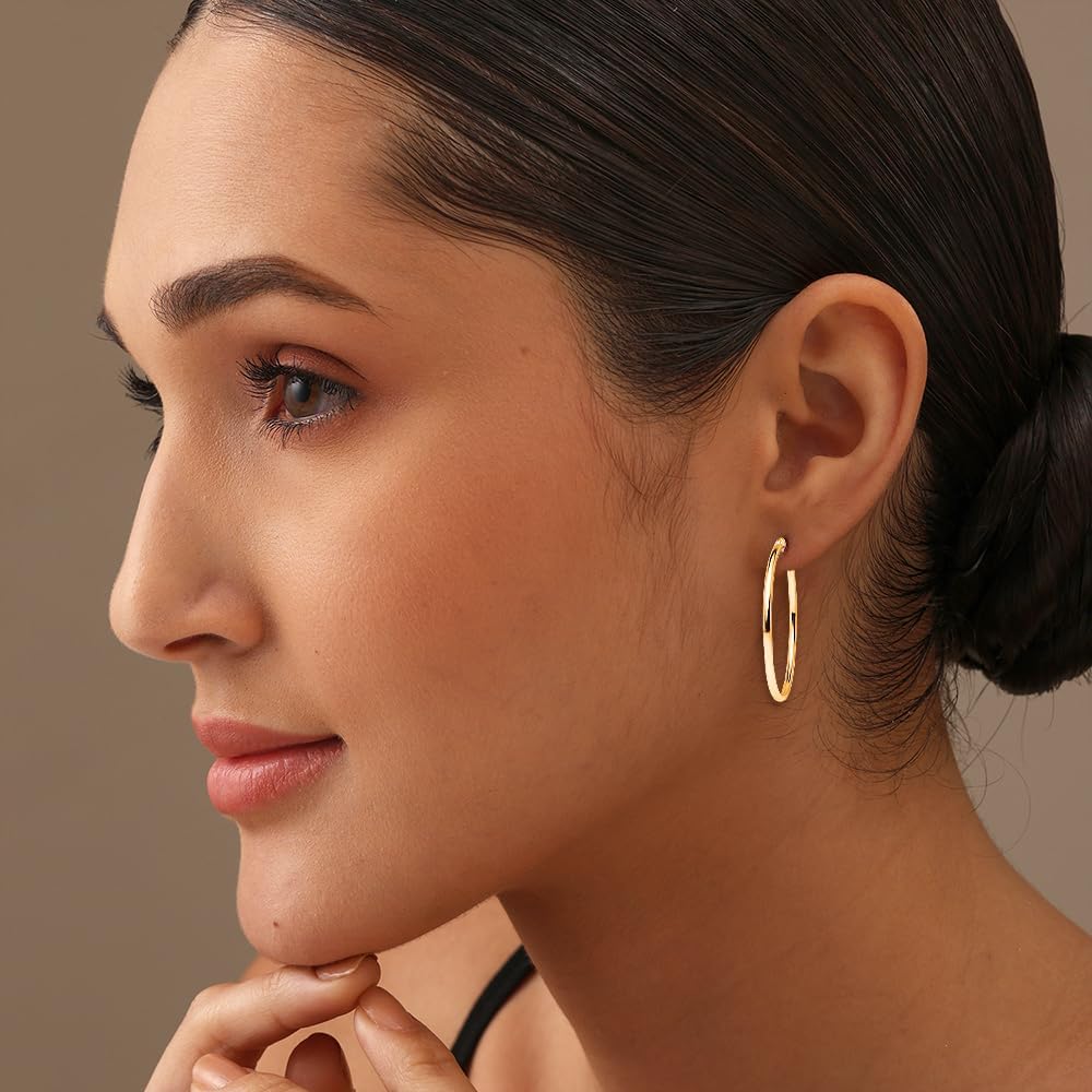 Charmsy 925 Sterling Silver Hoop Earrings for Women | 14K Gold-Plated 2.5mm Tube Classic Hoop Earrings | Women's Click-Top Earring Hoops | Size 15/20/25/40MM - Image 2