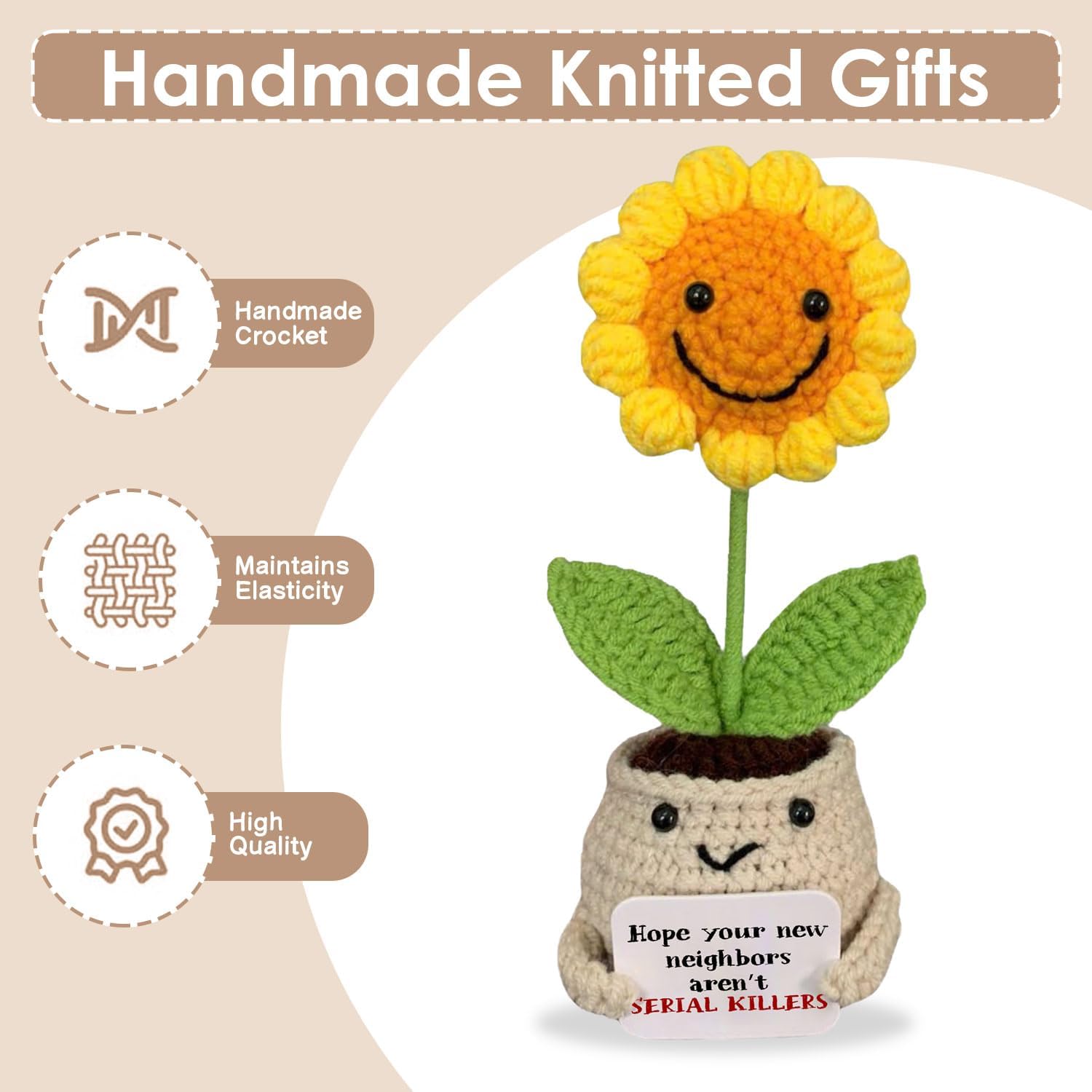 Handmade Crochet Sunflower Emotional Support Doll – Hope Your Day New Neighbor– Thoughtful Gift for Neighbors and Friends – Potted Flower Decor for Appreciation - Image 5