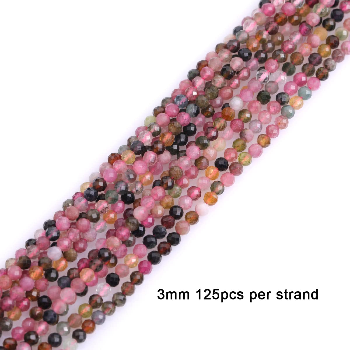 Gem-Inside 3mm Multi-Color Tourmaline Natural Gemstone Faceted Round Semi Precious Loose Seed Beads for Jewellery Making 15" Strand - Image 3