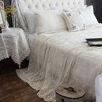 Vista 7 de ABREEZE Juego de ropa de cama vintage de algodón con ganchillo, colcha floral de encaje beige con fundas de almohada, 3 piezas, tamaño Queen