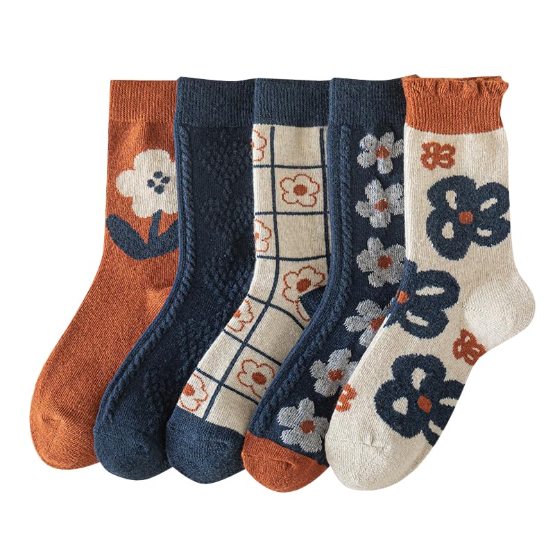 Image of Wool Socks for Women Thick Knit Vintage Cute Floral Crew Socks | Soft and Breathable, Cute Floral Design