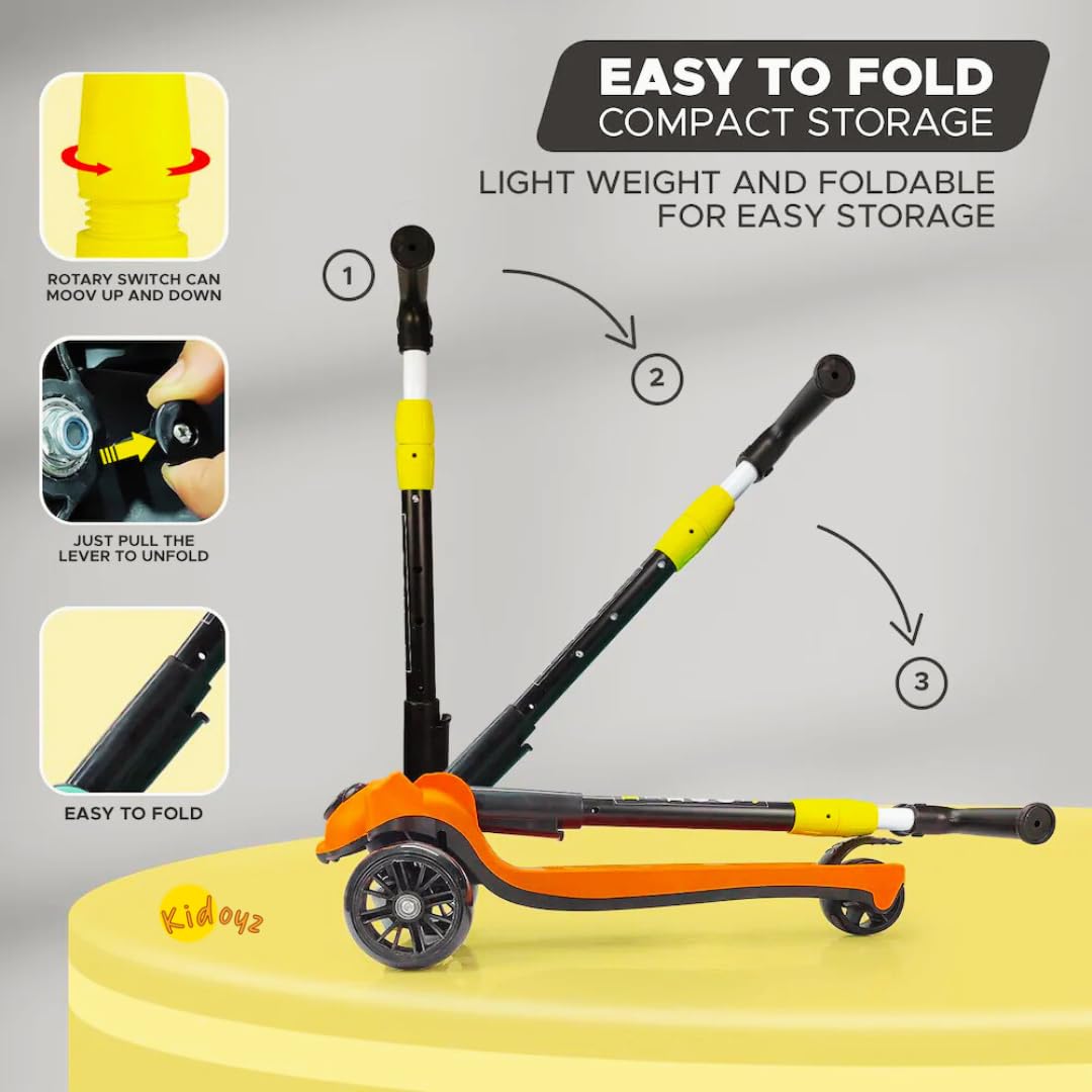 Kidoyz Foldable Scooter for Kids with Adjustable Height, Light, Music & LED Wheels | PVC Wheels, Max Weight 60 kg | Fun Outdoor Skate Ride for Boys & Girls Ages 2β12 (Red) 2
