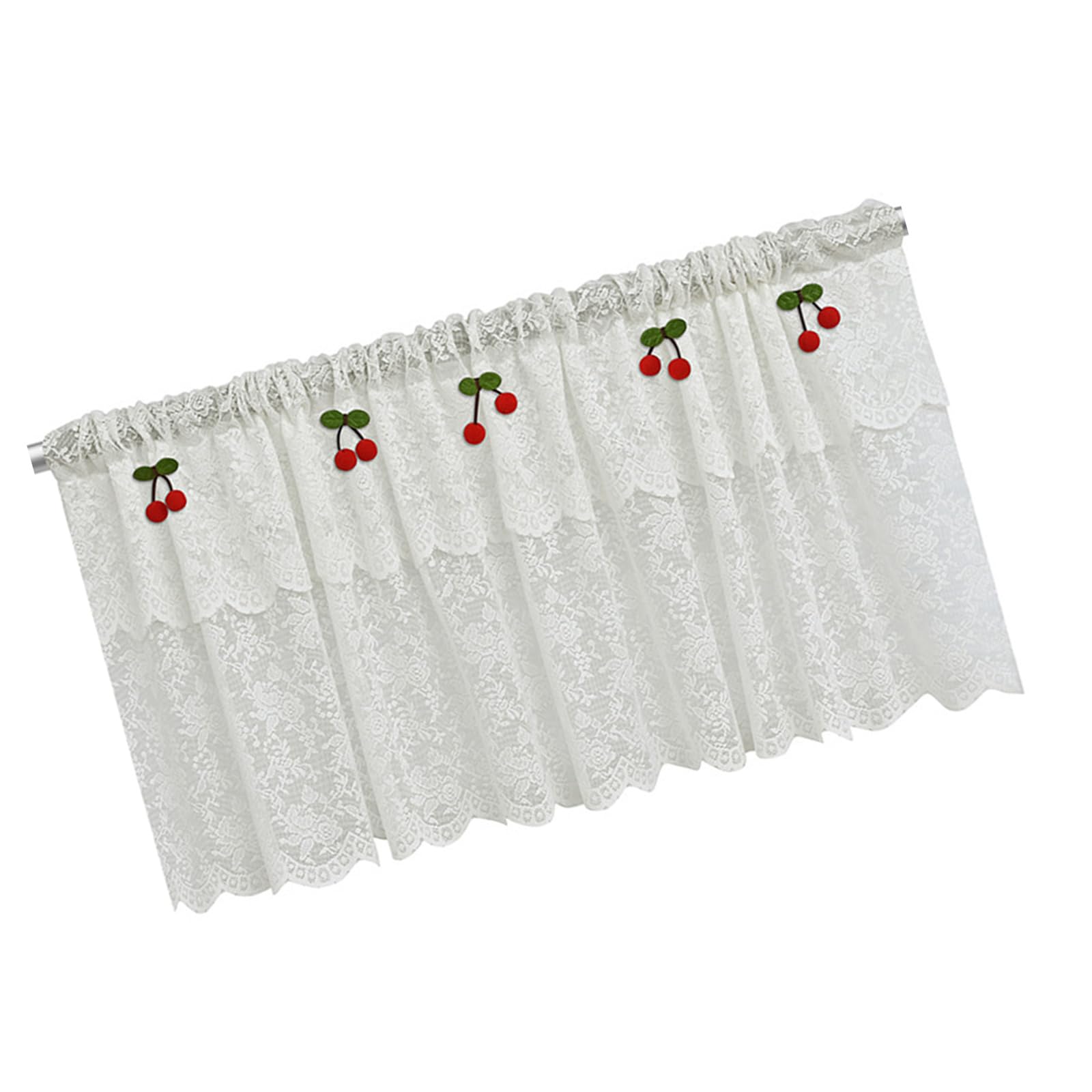 PEPWE Lovely Floral Lace Short Curtain For Kitchen Or Bedroom Comes With Color Pin Decoration Sheer Window Drape Color Pin Window Treatments