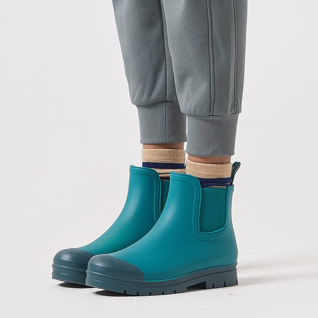 planone Women’s Fashion Waterproof Short Chelsea Rain Boots Durable Non Slip Ankle Rubber Boots Work Booties Lightweight Outdoor Garden Shoes with Removable Insole - Image 3