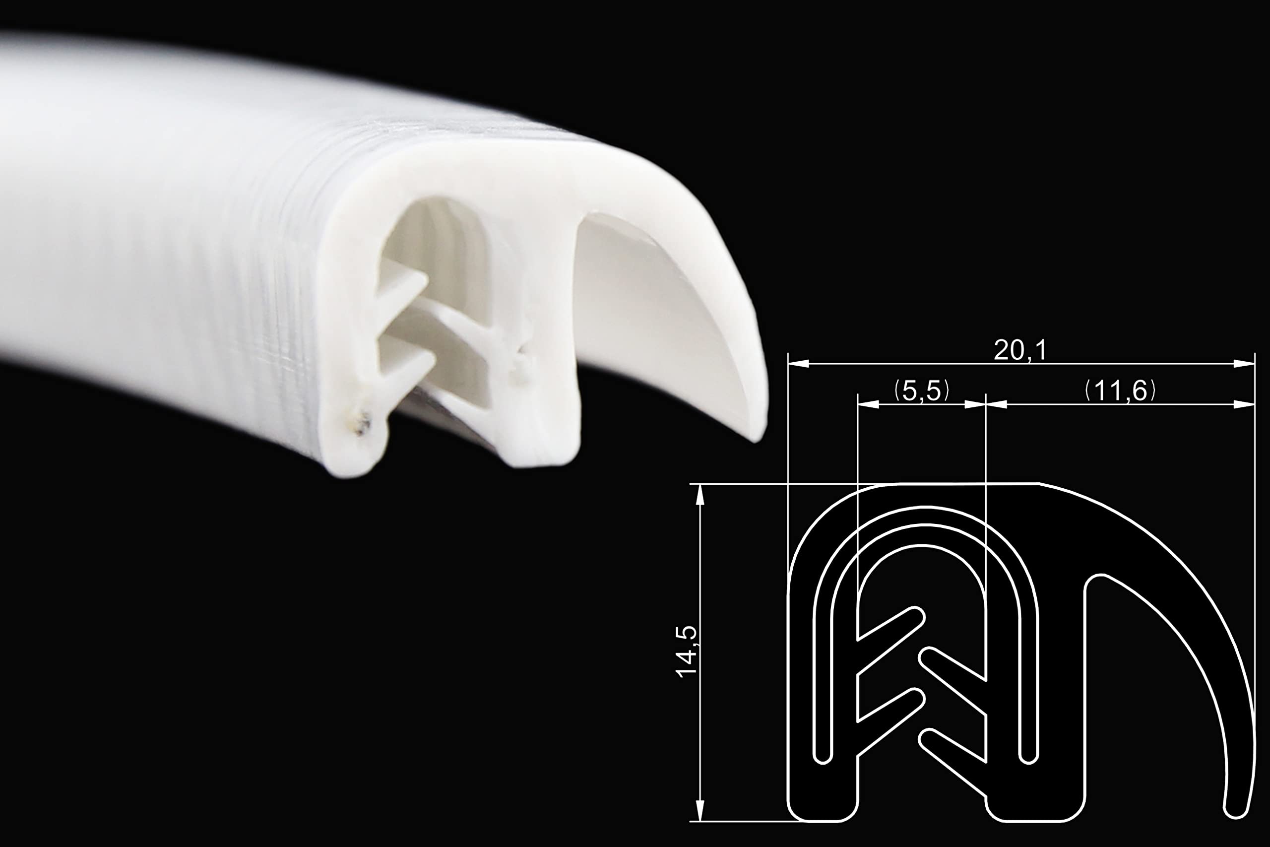 SMI-Dichtungsprofil DF10-SIL für 1-4mm Silikon mit Drahteinlage Weiß selbstklemmend ohne Kleber - Kantenschutz mit Fahne seitlich Dichtung, Kantenschutzdichtprofil für Auto, Kofferraum (3 m)