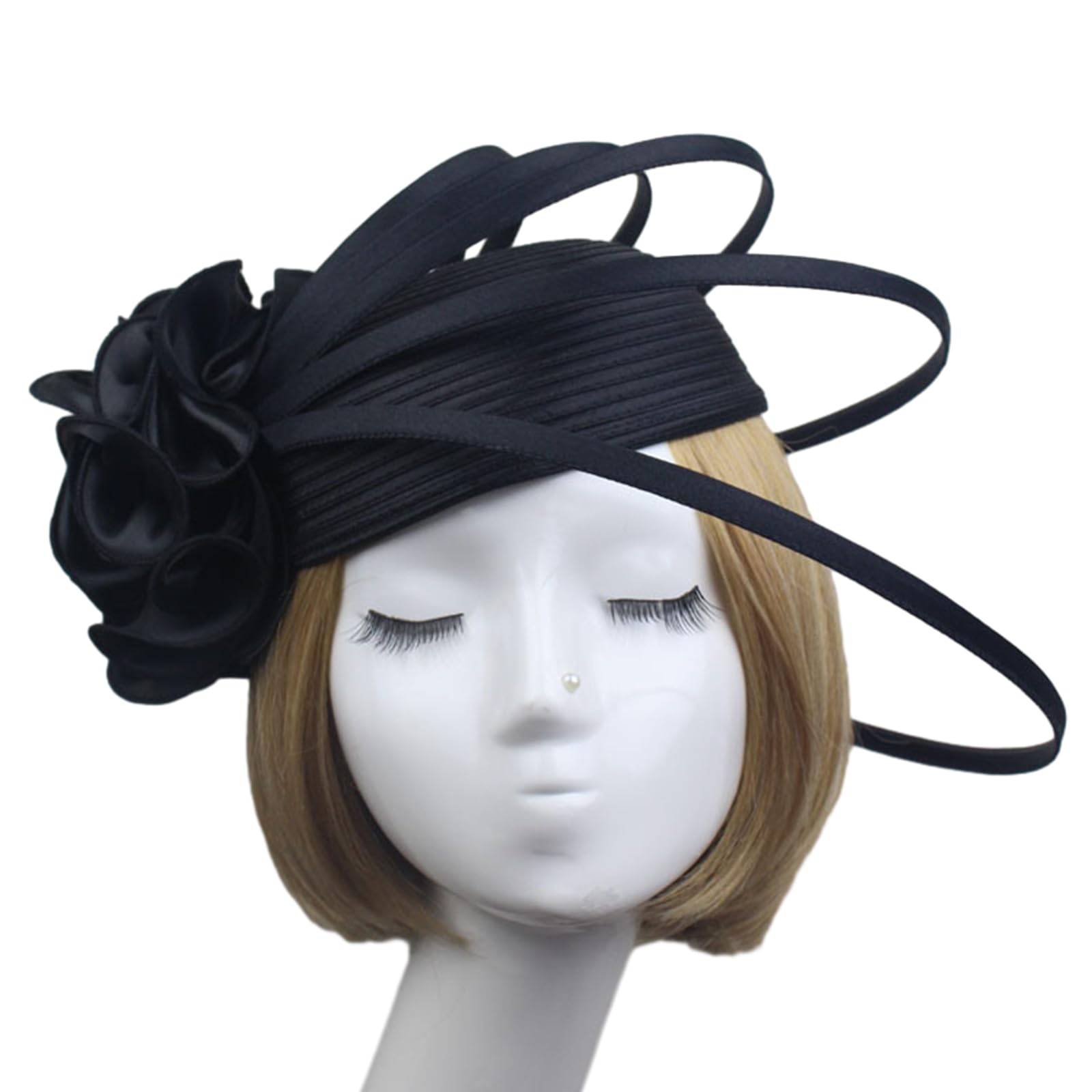 Muuyyi Women's Black Teaparty Fascinator Hat Derby Hat For Party Wedding Mesh Fascinator Pillbox Hat Big Flower Church Headdress