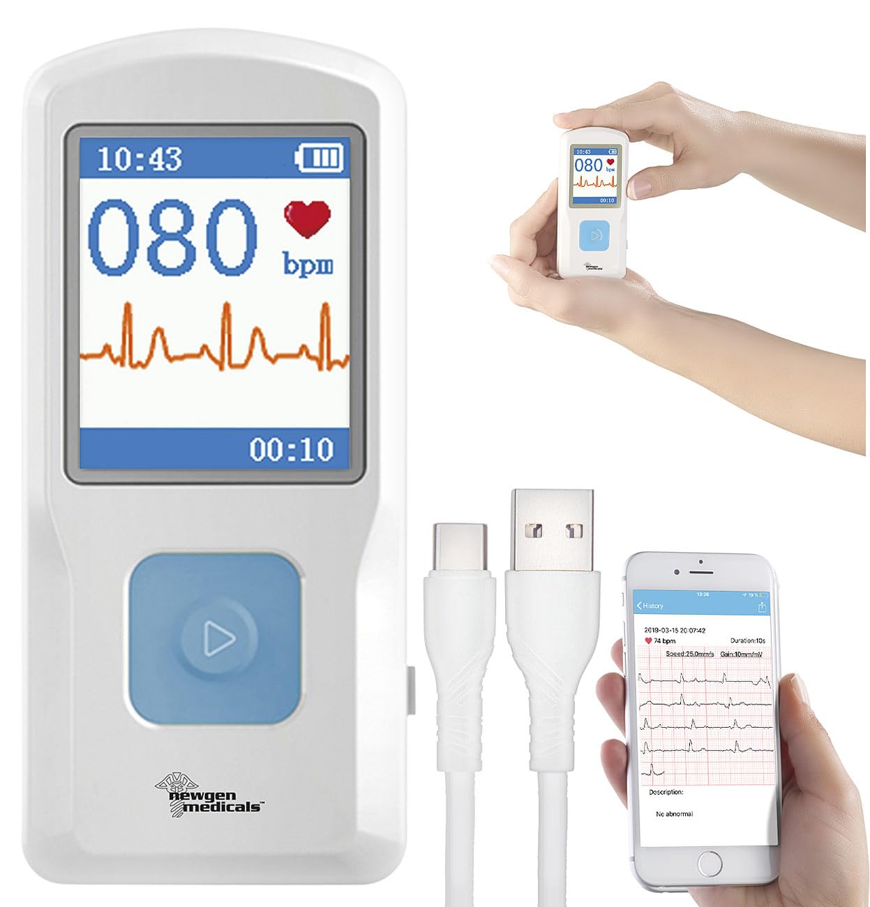 newgen medicals EKG für Zuhause: Mobiles medizinisches EKG-Messgerät mit PC-Software und App (Gerät, Gerät für Zuhause, Mobile)