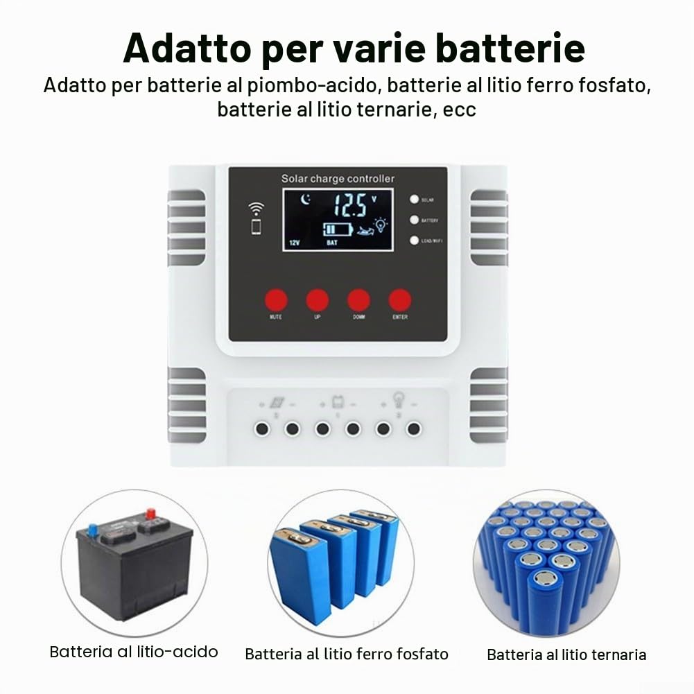 Regolatore di carica solare, app WiFi regolabile, grande schermo LCD per MPPT, regolatore intelligente per pannelli solari con doppia porta USB (40A)