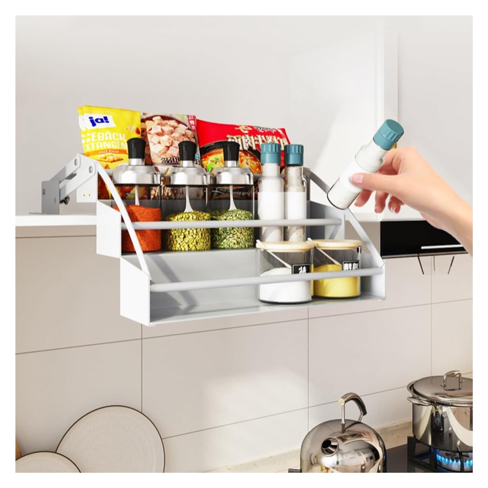 Organisateur de cuisine Étagère à épices, armoire à épices extensible de cuisine, armoire haute, étagère extractible à 3 niveaux, étagère de rangement en métal, étagère rétractable de grande capacité,