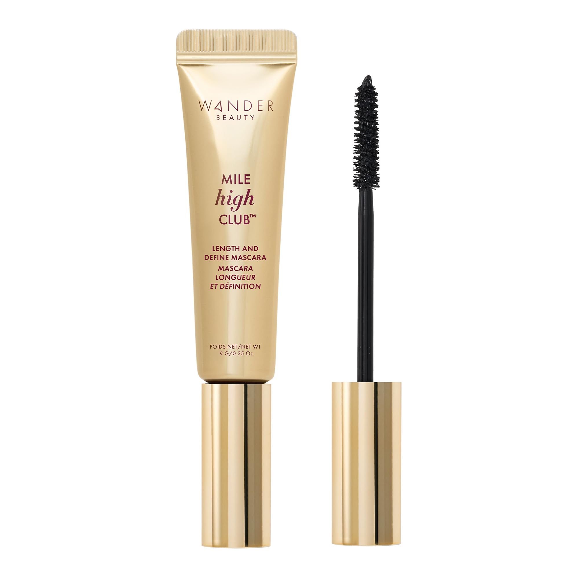 Wander Beauty Mile High Club Length + Define Black Mascara - Smudge-Proof, Lash Lengthening Mascara for a Full, Fanned Out Effect - Castor Oil + Peach Leaf Conditions & Strengthens - 0.31 fl oz Jet Black 0.35 Ounce (Pack of 1)