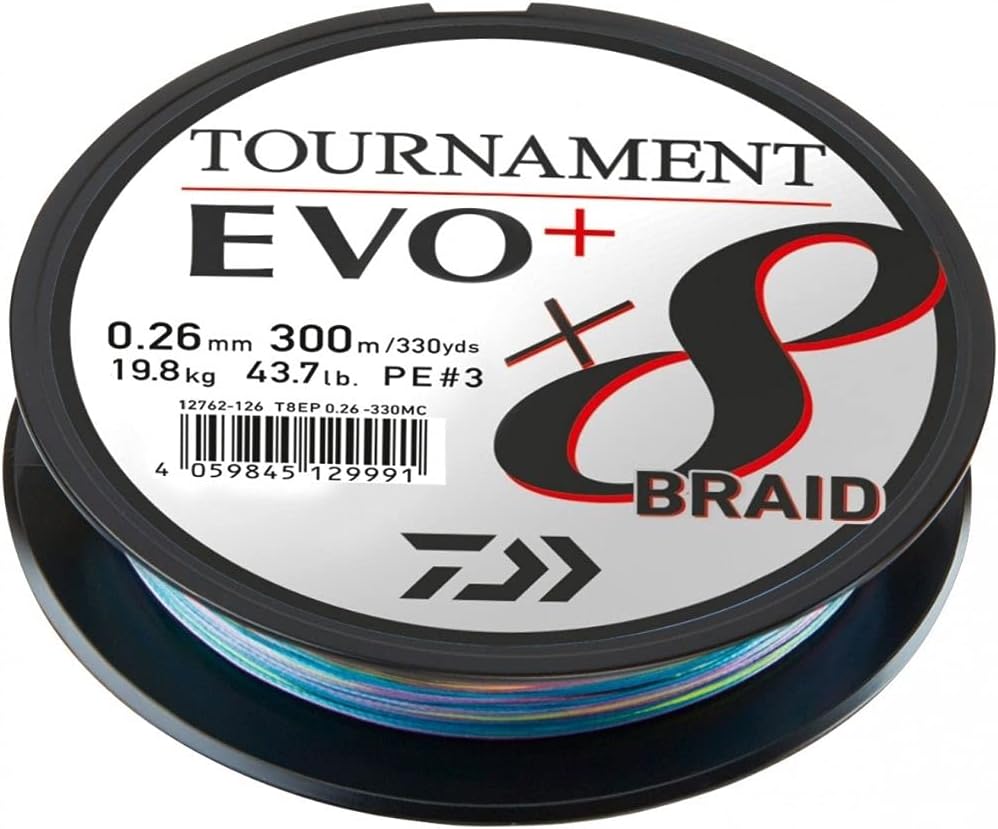 Daiwa Tournament x8 Braid EVO+, 300m, Multicoloured, Braided Fishing Line