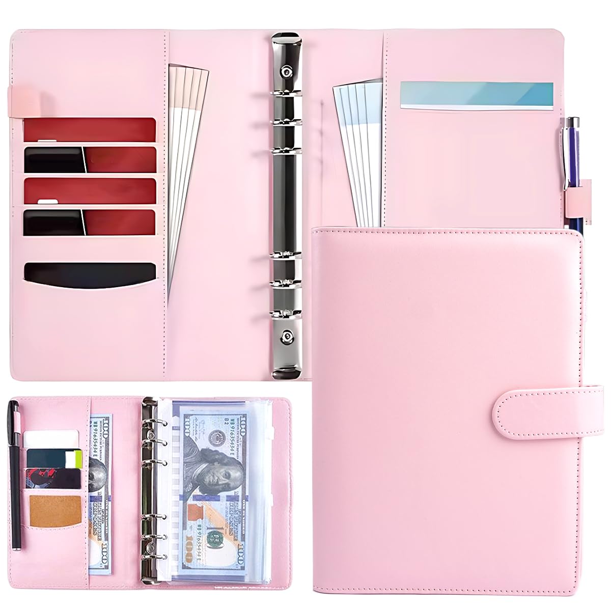 Raccoglitore A5 SKYDUE In Similpelle | 6 Anelli Ricaricabili | Con Tasche E Portapenne | Nero - Foto 2