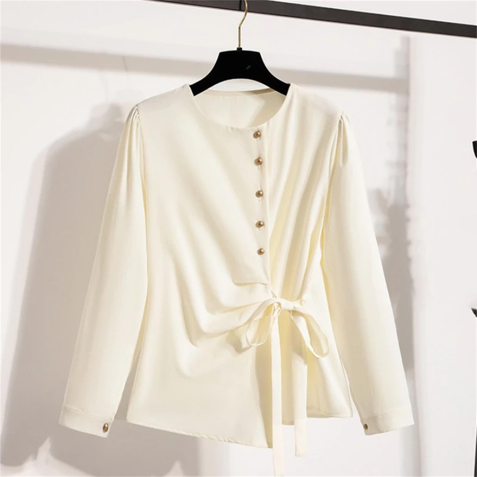 Donne Irregolare O Collo Bow Lace Up Camicia Tinta Unita Elegante Top per Abbigliamento Casual