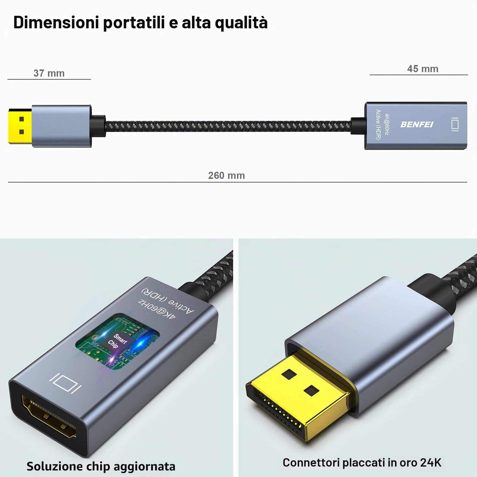 BENFEI Adattatore attivo da DisplayPort a HDMI 4K a 60Hz, compatibile con PC, laptop, desktop, tablet o docking station DisplayPort, supporta Eyefinity per giochi multi-schermo