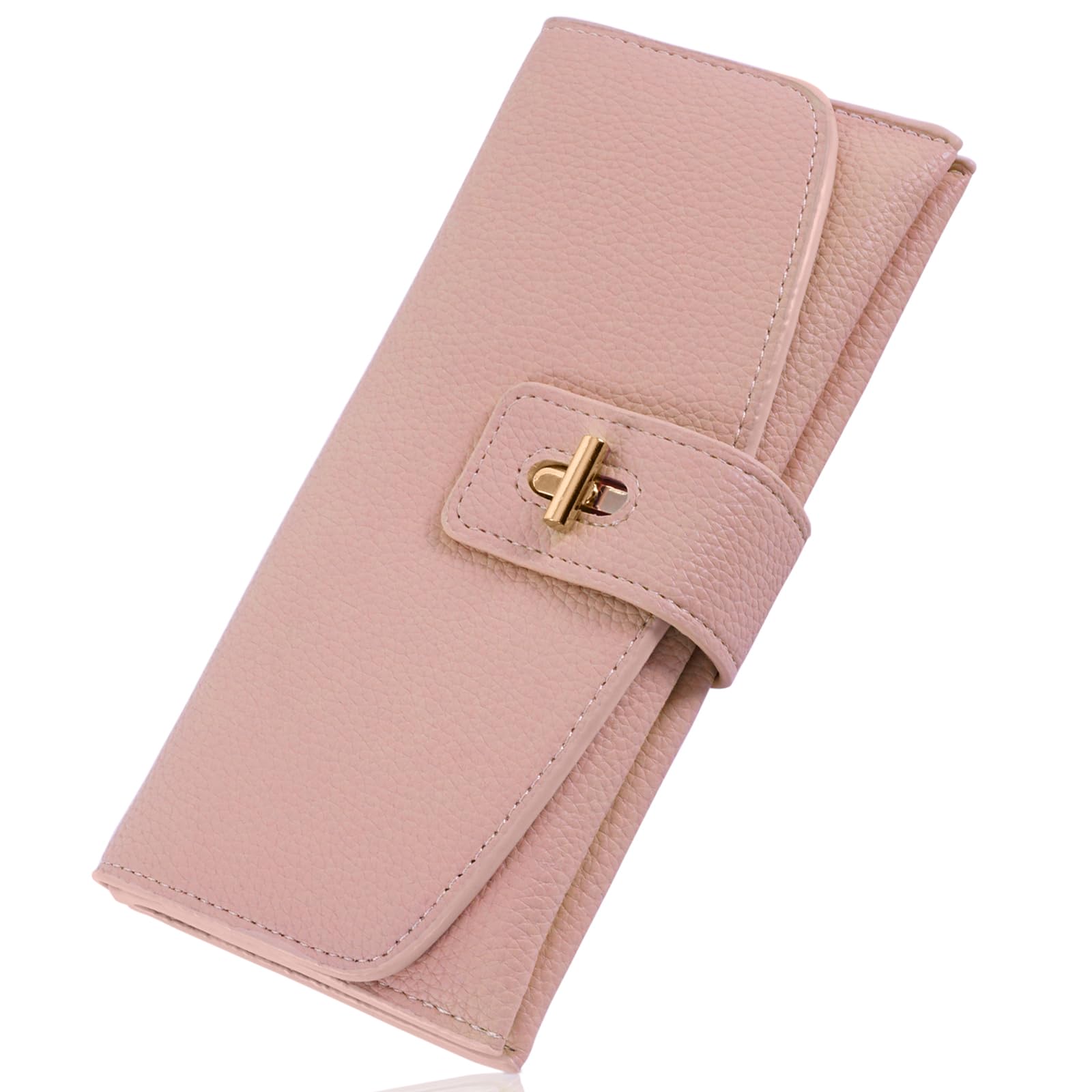SKvoen Long Wallet Women PU Leather Cash Wallets Womens Zipper Anti Theft Wallet Coin Purse Credit Card Holder with 14 Slots for Ladies Money Bag - Pink