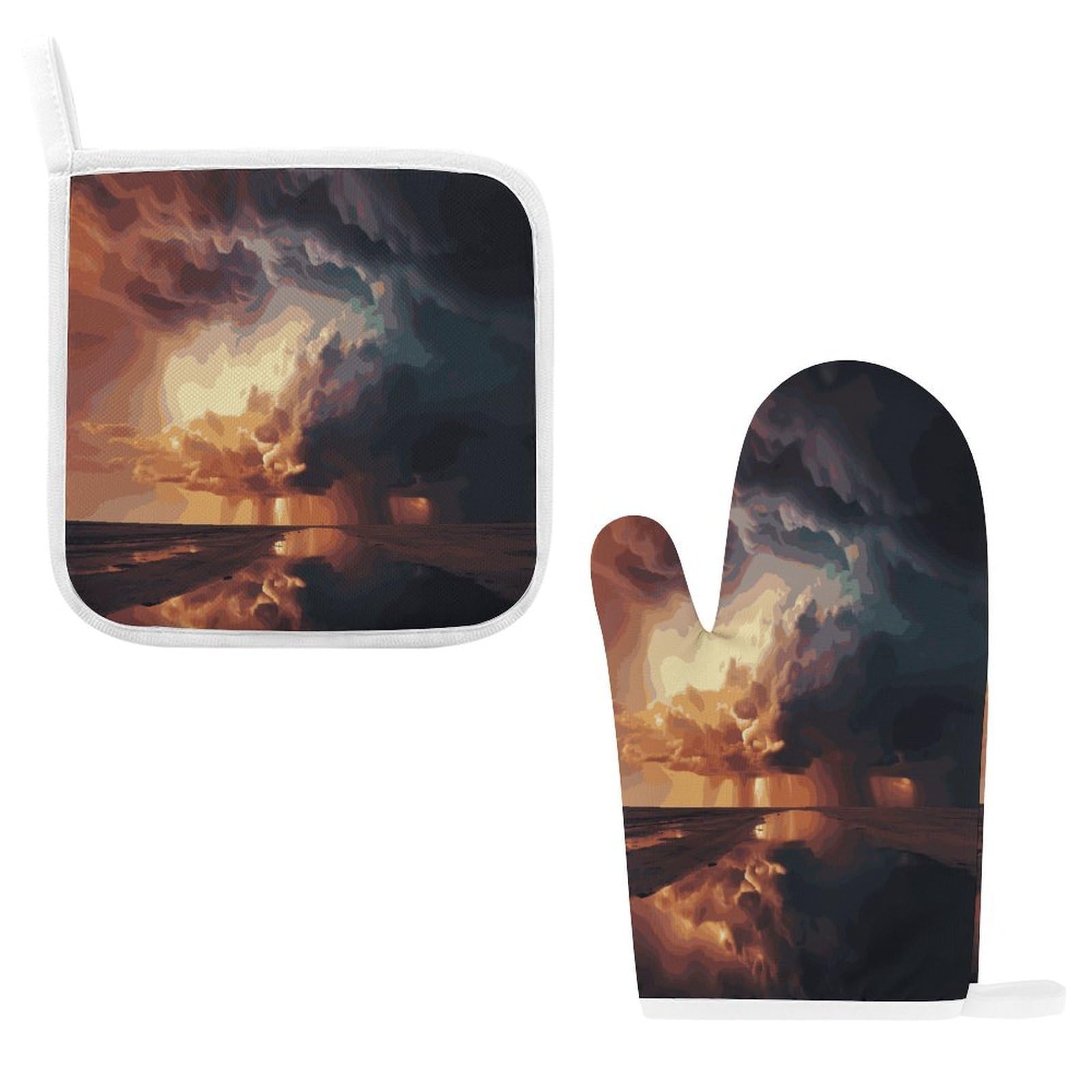 Btcowzrv Style Dark Clouds Under Rainbow Oven Mitts And Pot Holders 2Pcs Set