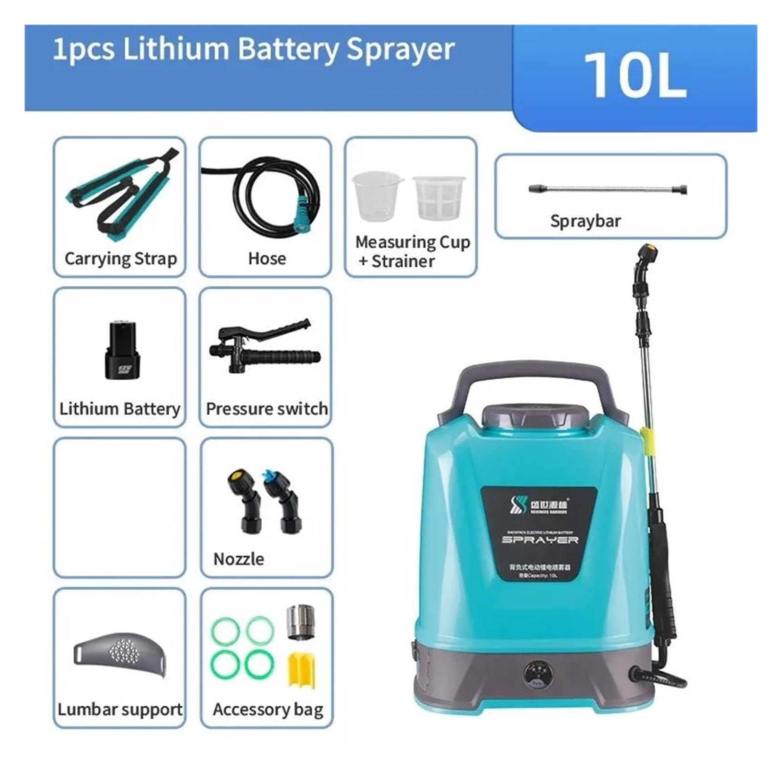 Pulvérisateur électrique 20 L/10 L/8 L, Outil de jardina agricole recharable, arrosa arrière, pulvérisateur à Batterie à atomisation Haute Pression(10L)