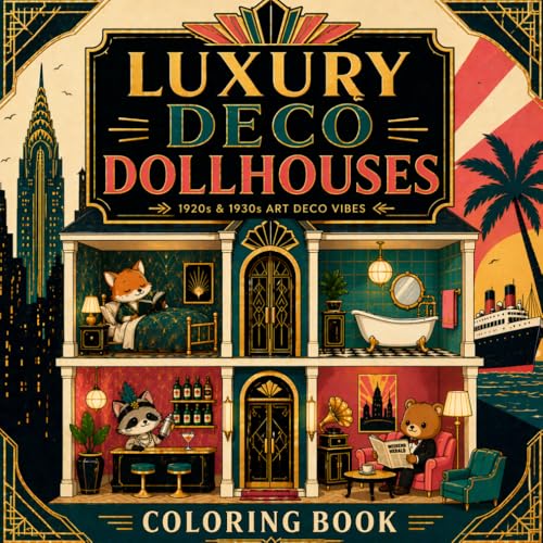 Luxury Deco Dollhouses Coloring Book for Adults and Teens: Elegant Art Deco Miniature Homes, Glamorous Interiors, Vintage Luxury Rooms, Aesthetic Relaxing Coloring Pages, Stress Relief Gift image 2