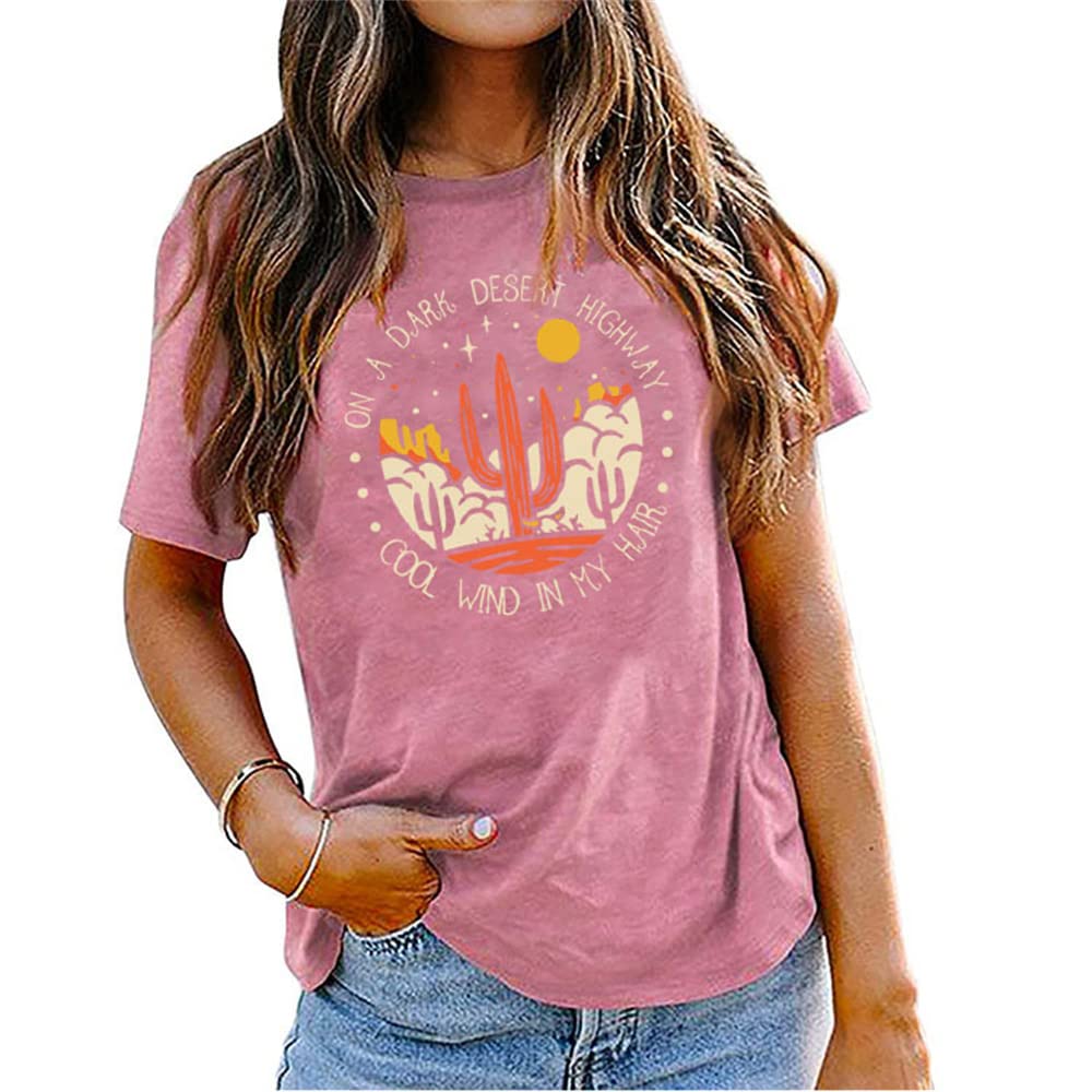 Mlzhan Women's Rose Gold On A Dark Desert Highway Cactus Graphic Shirt Tops Aesthetic Tees Vintage Harajuku Blouses Shirts (,Xxl,Xxl)