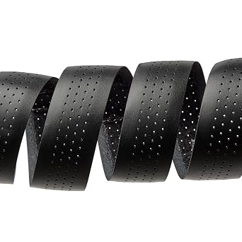 Brooks England Leather Bar Tape Black, 2 x 215 cm Natural Leather Drop-Bar Tape with Rubber Bar End Plugs