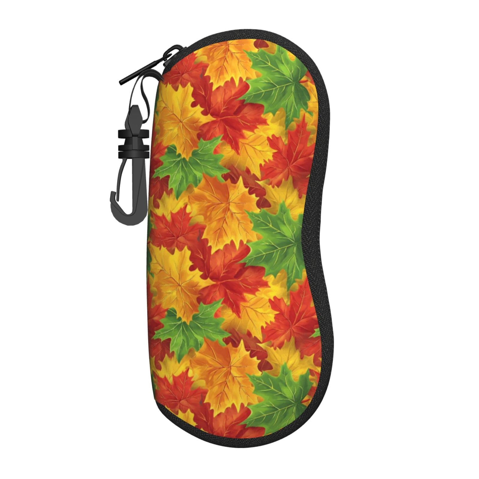 Asbwuo Unisex As Pic Bright Maple Leaf Yellow Green Glasses Case Soft Sunglasses Eyeglass Case Cute Light Glass Pouch Box With Clip