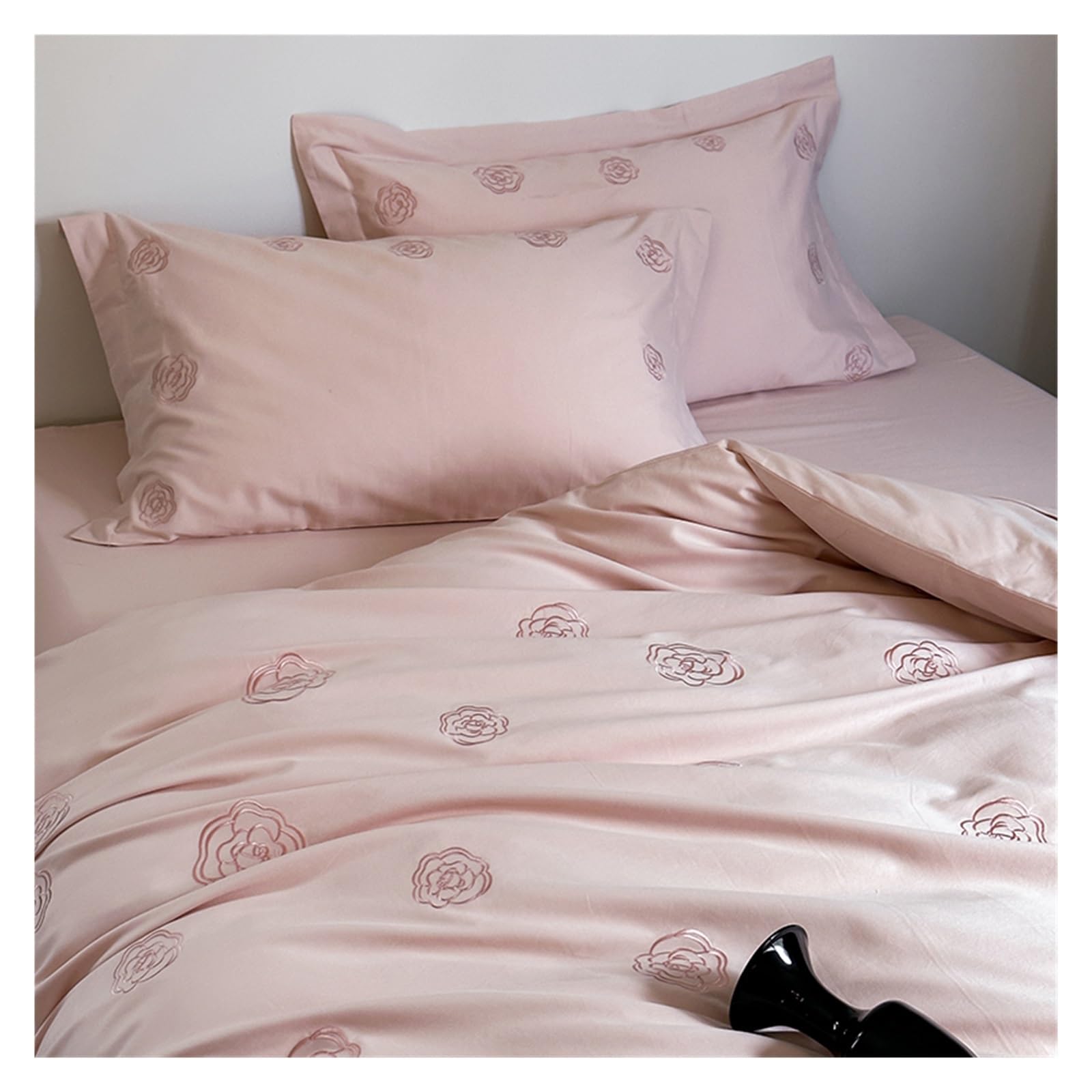 S5b8W3g7 Bedding set Soft Cotton Duvet Cover Set, Camellia Embroidery, Modern Reversible Bedding Home Textile
