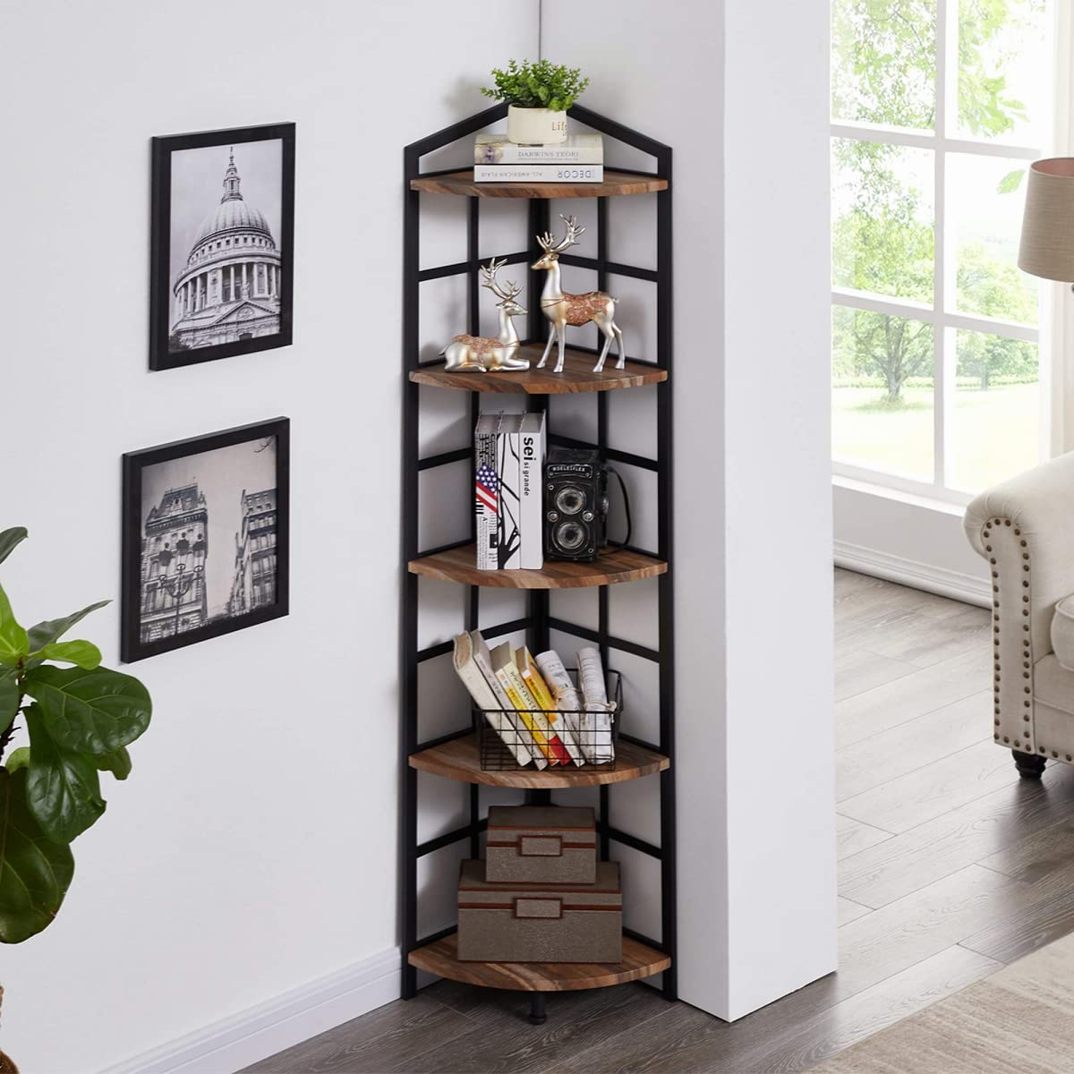 Buy Hombazaar 5Shelf Industrial Corner Bookcase and Shelf, Standing Tall Corner Bookshelf
