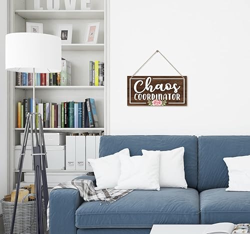 Miniatura 4 de Easy Vibe - Letrero decorativo de madera, coordinador del caos, decoración de placa de madera impresa para colgar, letrero de madera creativo,