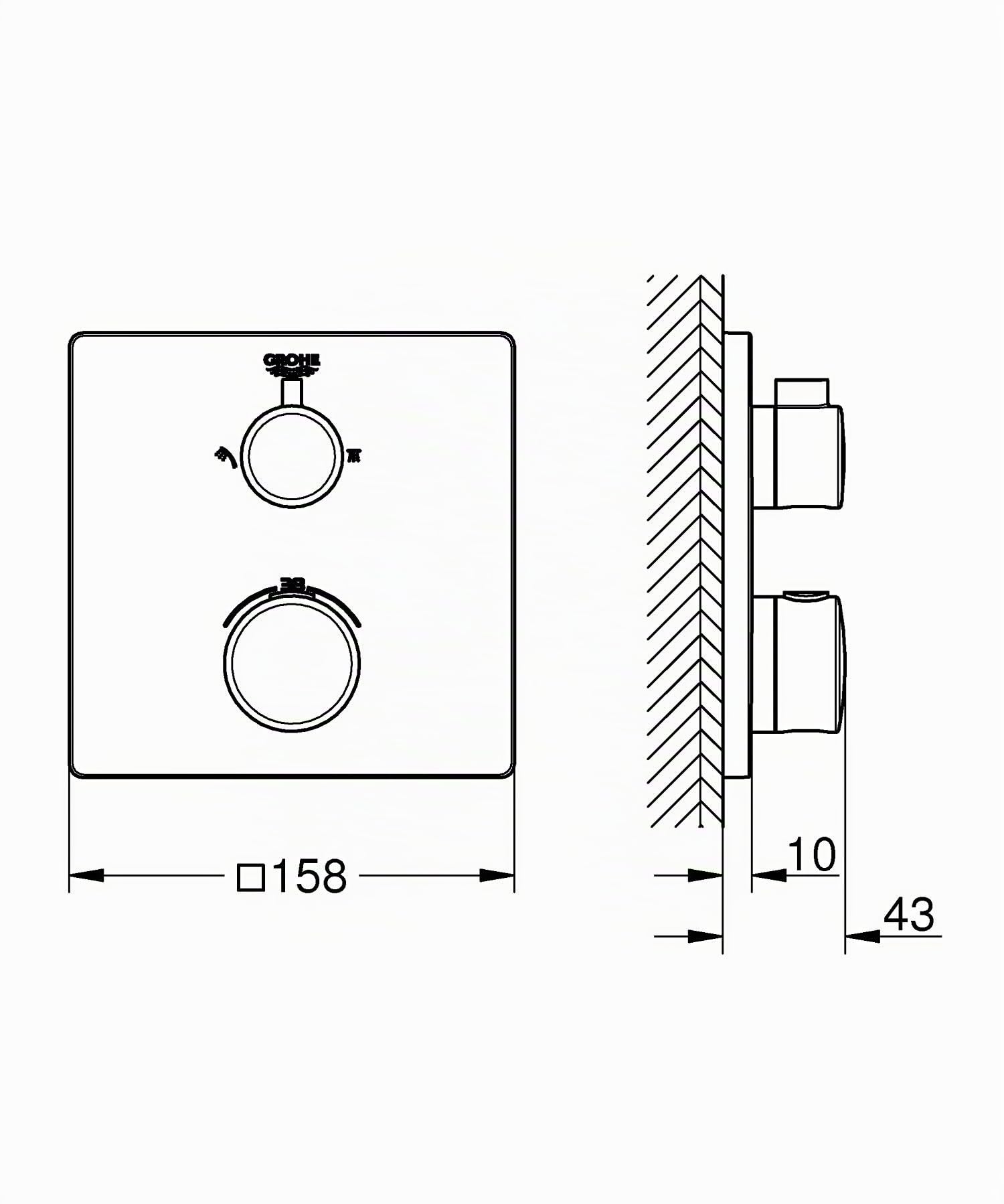 Grohe Grohtherm - Termostato cuadrado de 2 vías con Aquadimmer ducha /ducha (Ref. 24079000)
