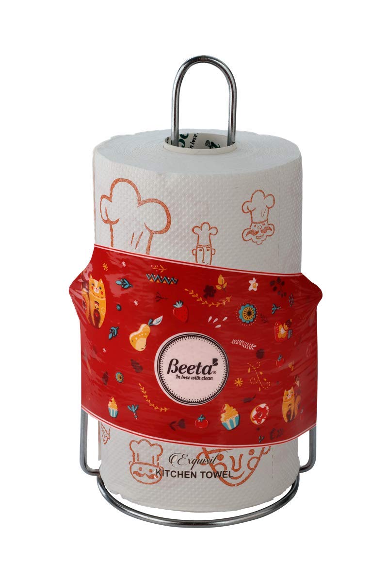 Beeta Kitchen Towel Paper Roll Stand- Kitchen Dispensor with Free Printed Roll 95 Pulls x 4 Ply ptd with Stand (Any Design)- 100% Natural Celluose Fiber