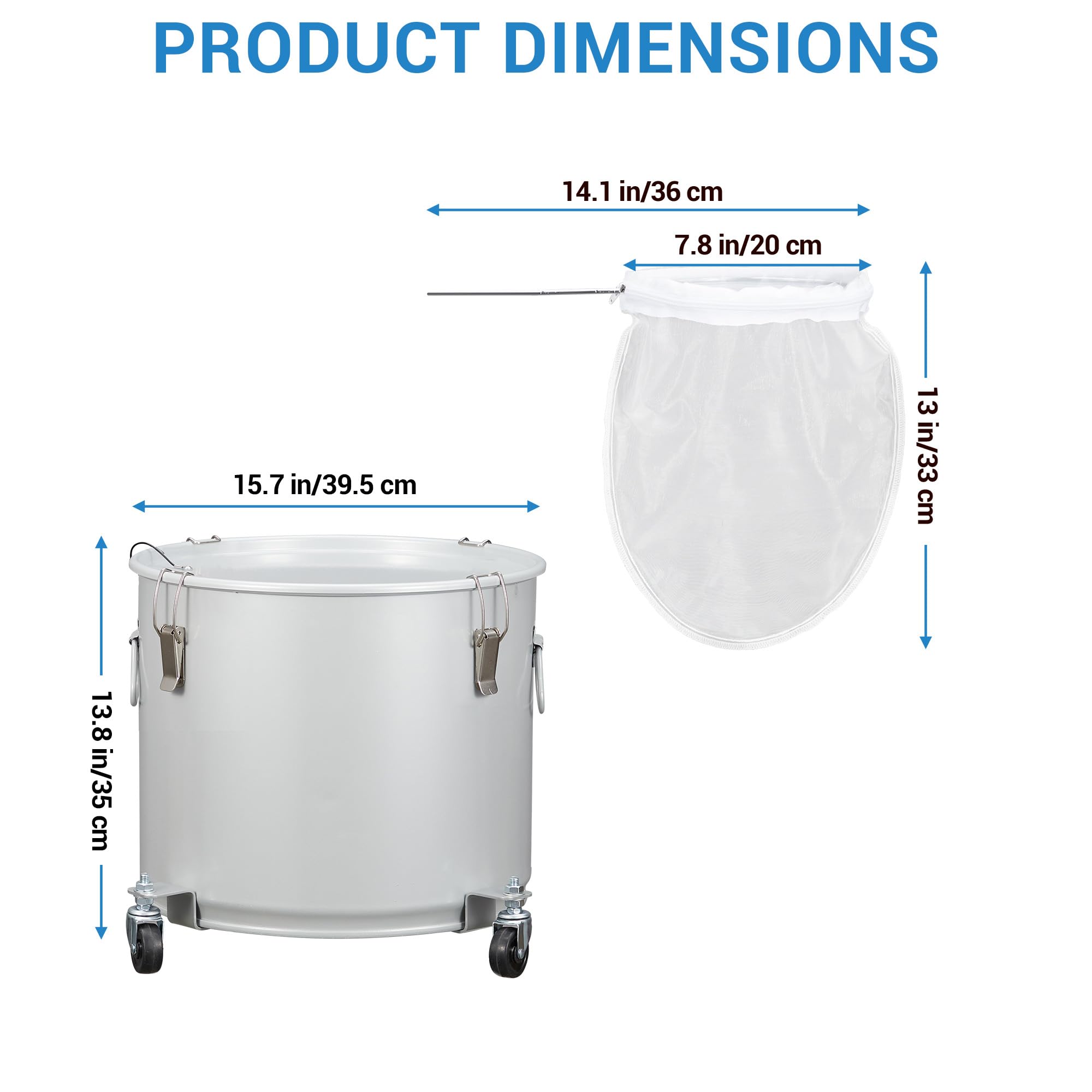 Garvee Contenedor de Aceite Usado para Freidora Industrial de 38 Litros, Bidón de Acero al Carbono con Revestimiento Anticorrosión, Cubo de Filtrado Móvil con Ruedas y Tapa de Seguridad, Plateado