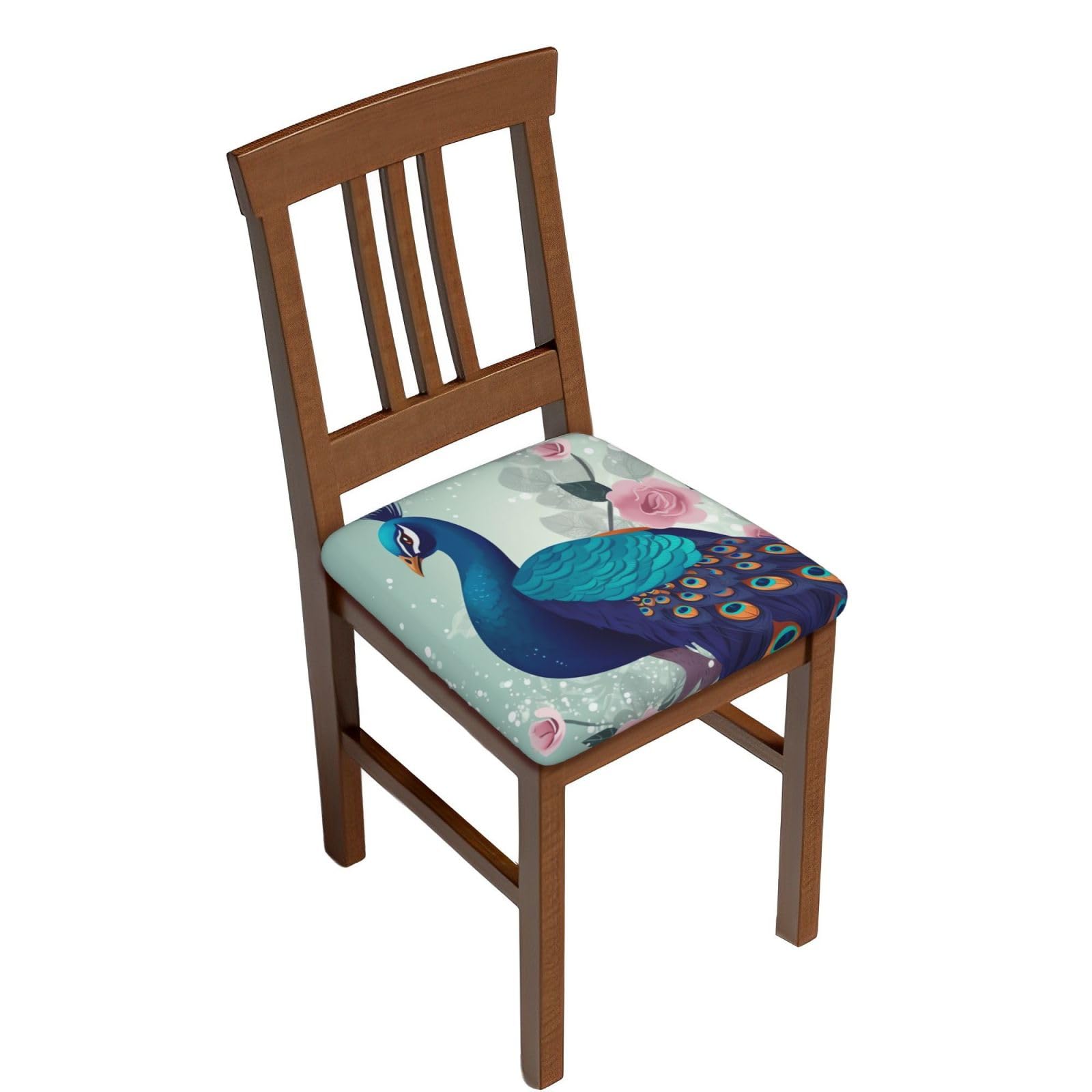 DWVTSLH Beautiful Peacock and Floral Bar Stool Covers Square, Six Piece High Elastic Soft Seat Cushion Cover Protector Washable Barstool Slipcovers Nonslip Replacement Square Bar Chair Covers