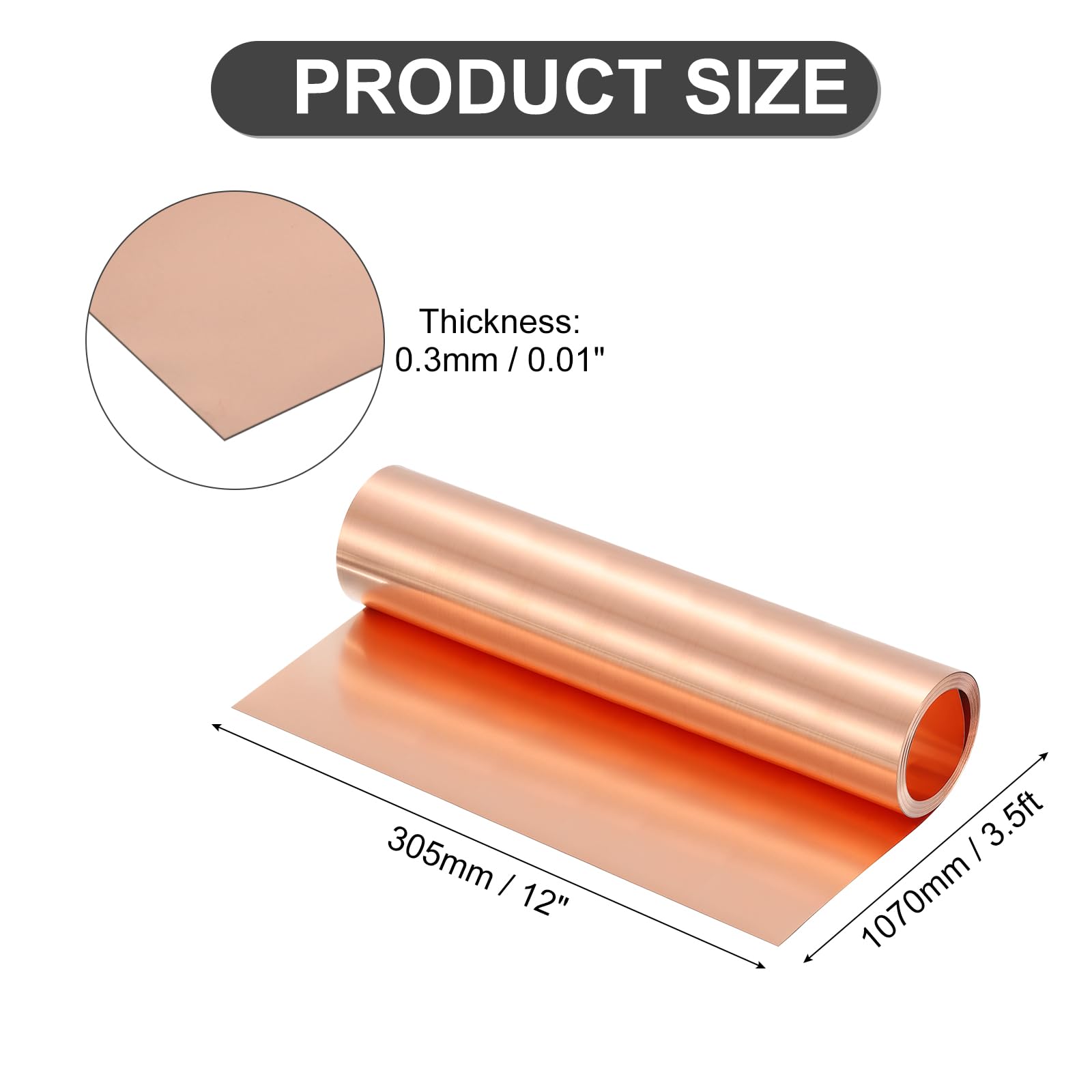 QUARKZMAN Reine Kupferblechrolle 0.3mm Dickes T2 Kupferblech Kupferstreifen