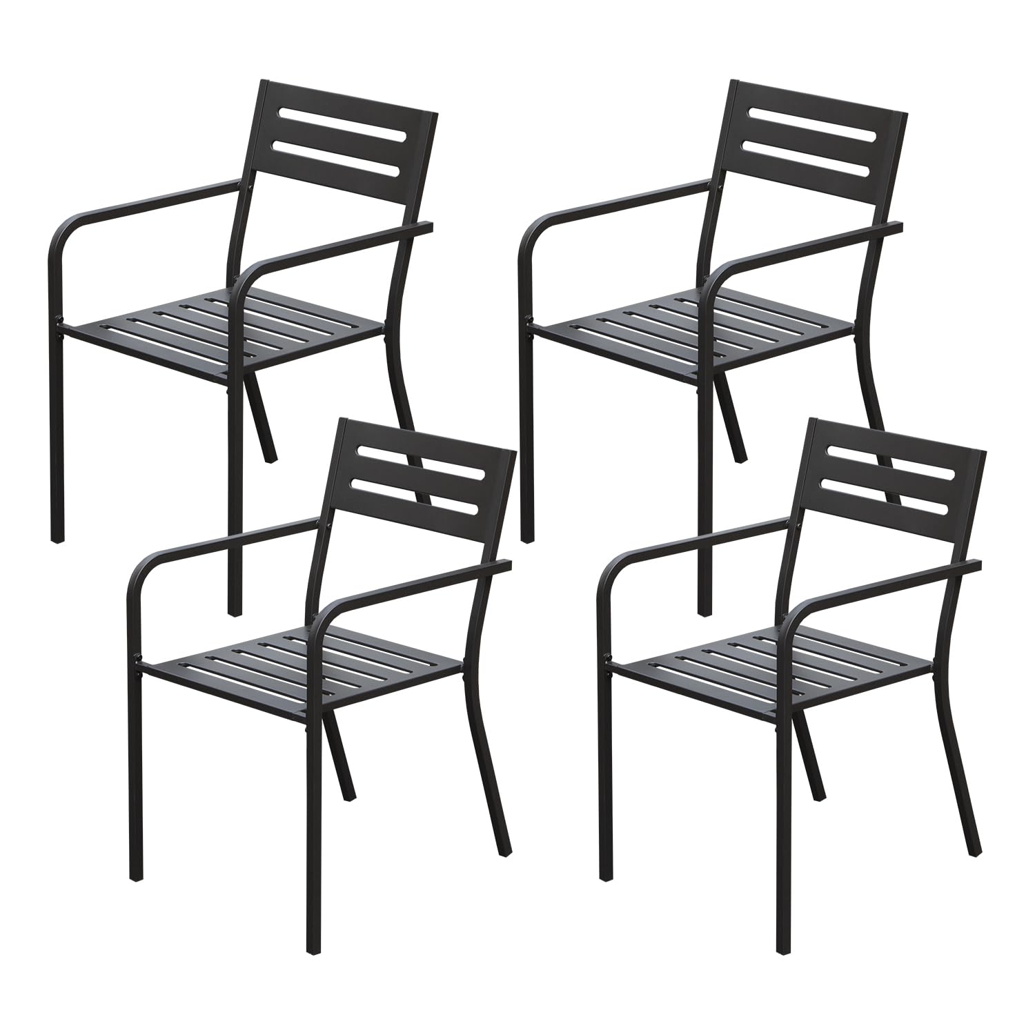 Domi 4 Pcs Stackable Metal Patio Dining Chairs, Heavy-Duty Outdoor Chairs Set of 4 with Armrest, All-Weather Bistro Deck Chairs for Garden, Lawn &