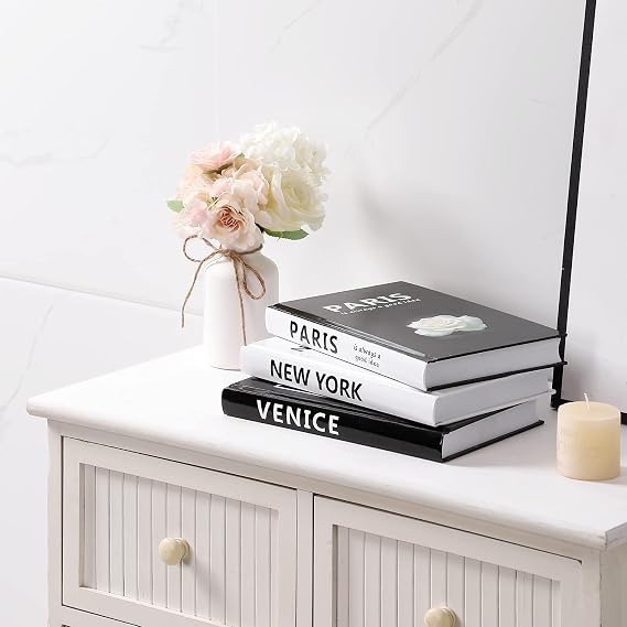 Decorative Books for Home Decor, 3 Pcs Coffee Table Books Decor, Faux Book for Decoration, Designer Fashion Book Decor Set for Living Room, Table, Shelf(White)