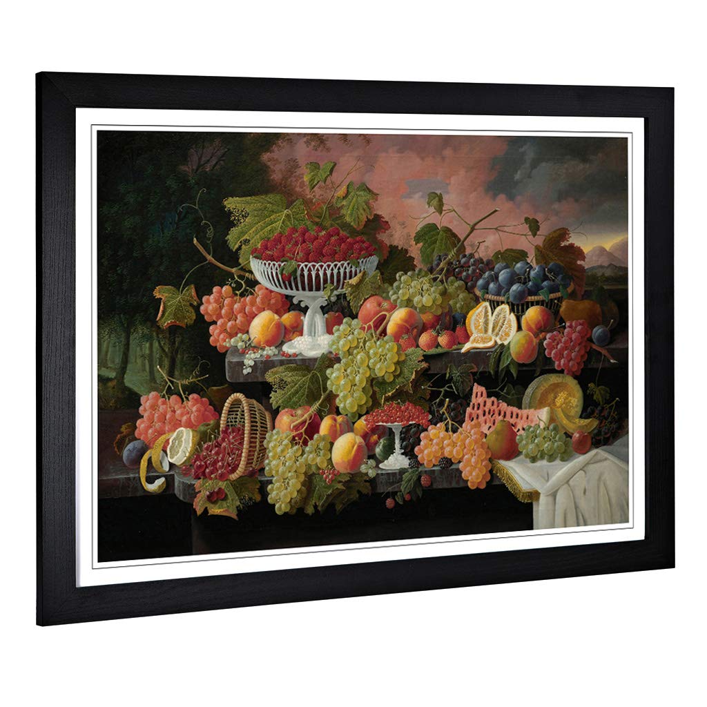 Big Box Art Framed Print of Severin Roesen Still Life Fruit and Sunset Design | Wall Art Picture | Home Decor for Kitchen, Living Room, Bedroom, Hallway, Black, A2 / 24.5x18 Inch / 62x45cm