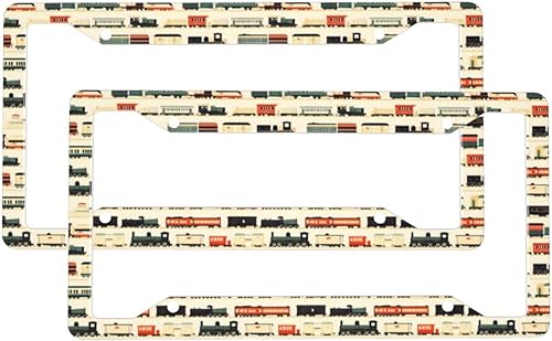 2 Pcs Car License Plate Frames for Women Men - Vintage Train Colorful Print Solid Aluminum License Plate Cover for Car Accessories with Fasteners