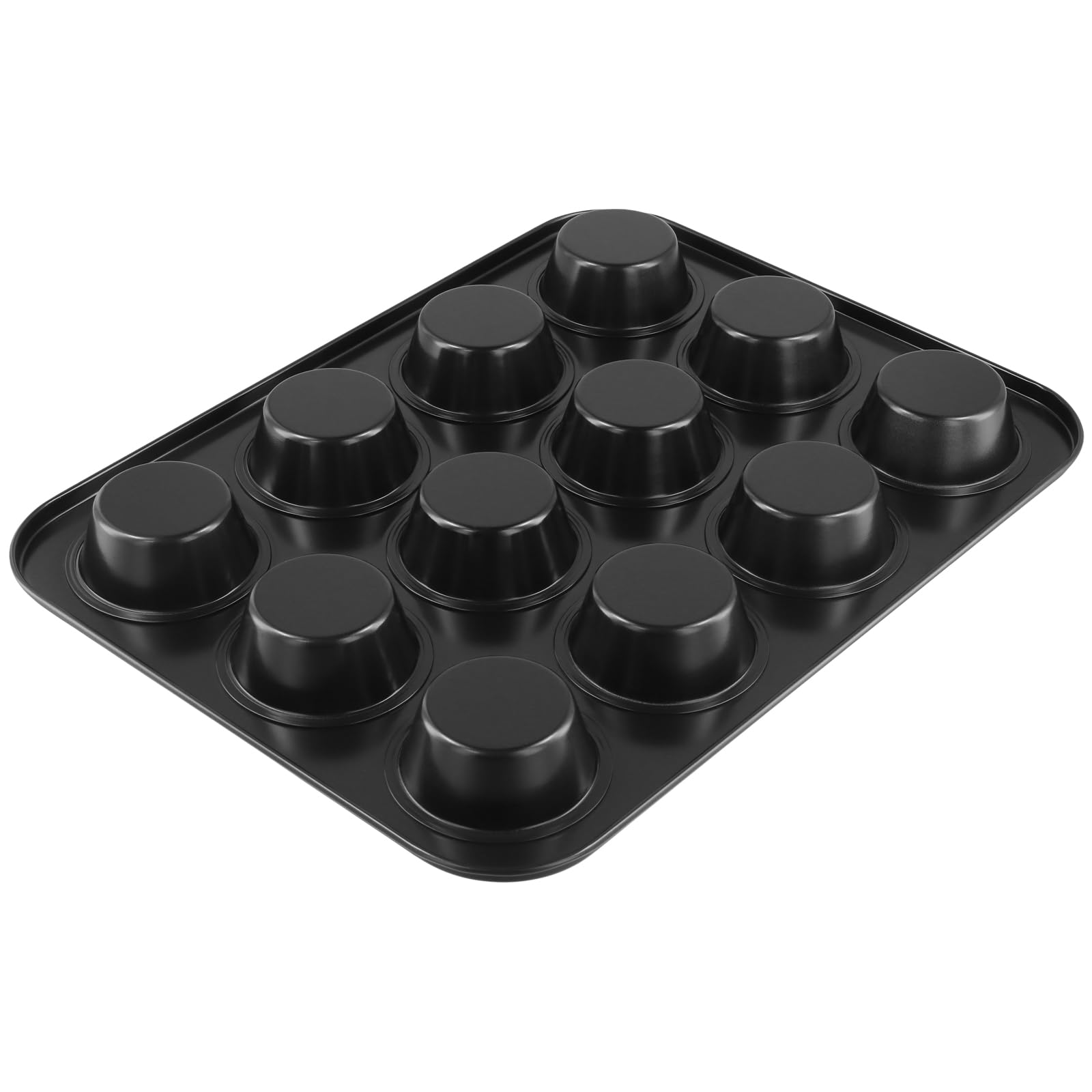 6 bandejas para 12 magdalenas, 35,2 x 26,5 cm, acero al carbono, color negro, antiadherente, bandejas para magdalenas para hornear, pudín