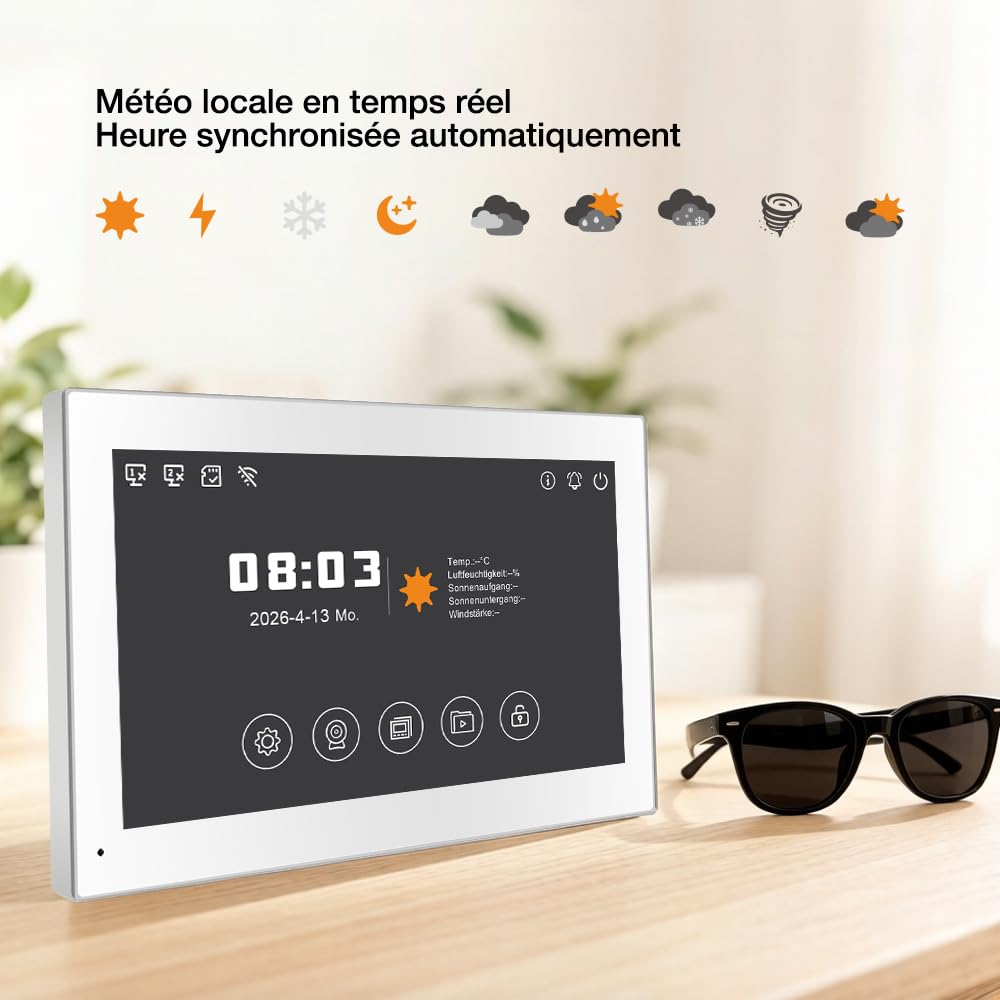 Visiophone Filaire Connecté à 2 Fils,Interphone Vidéo IP WiFi avec 7'' écran Tactile,Résolution 1080P,Unlock à Distance Via APP/IC Cartes,Audio Bidirectionnel, NO/NC Verrouillage de Porte