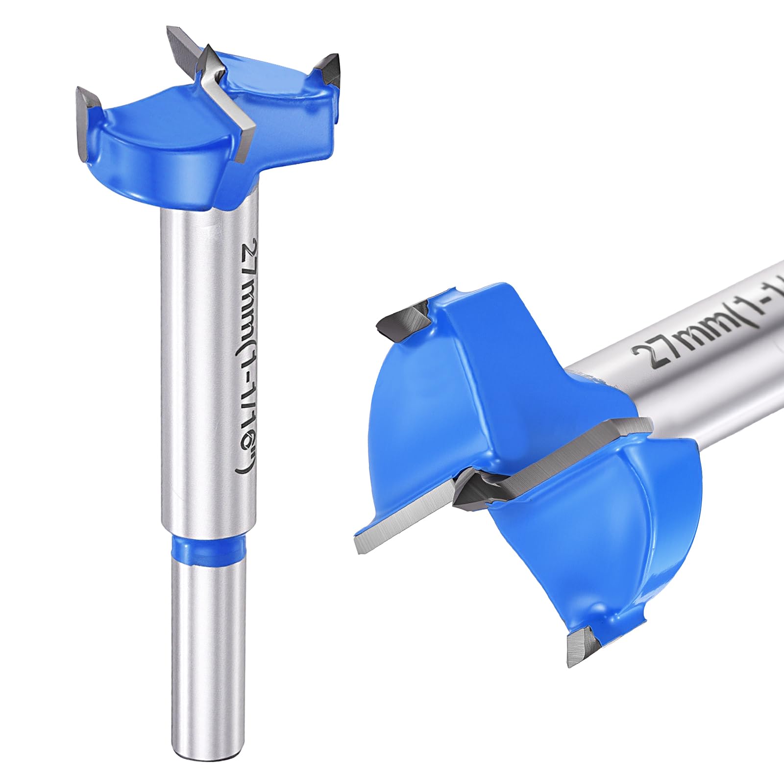 DTGN 27mm Forstner Drill Bit 1-1/16" - 1Pack - Good for Wood Plastic Plywood - 2 Flutes Tungsten Carbide Woodworking Hole Saw Cutter with Round Shank - Blue