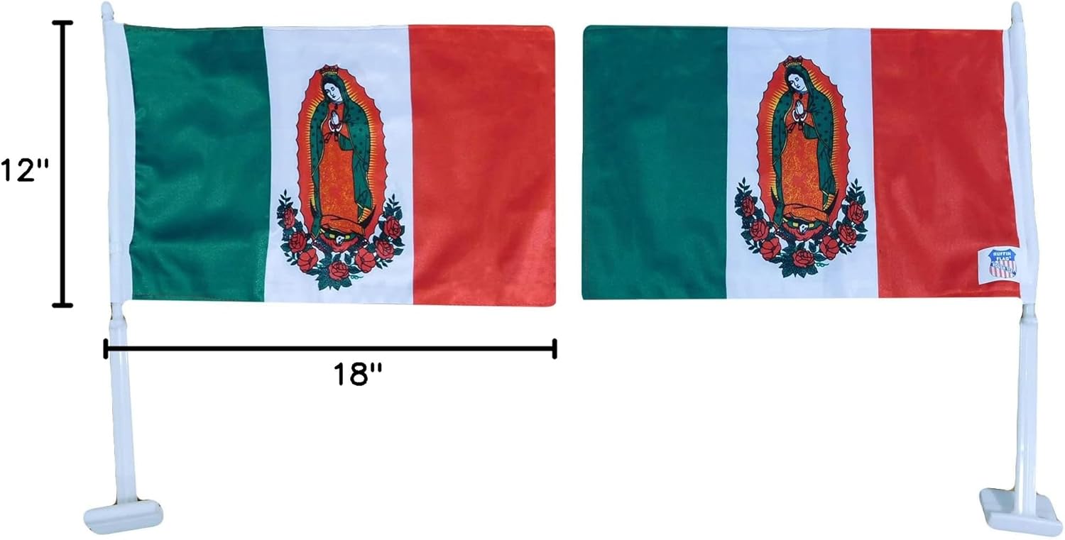 Wholesale Lot of 12 Mexico Guadalupe 12x18 12"x18" Rough Tex Knit Nylon Double Sided Car Vehicle Flag