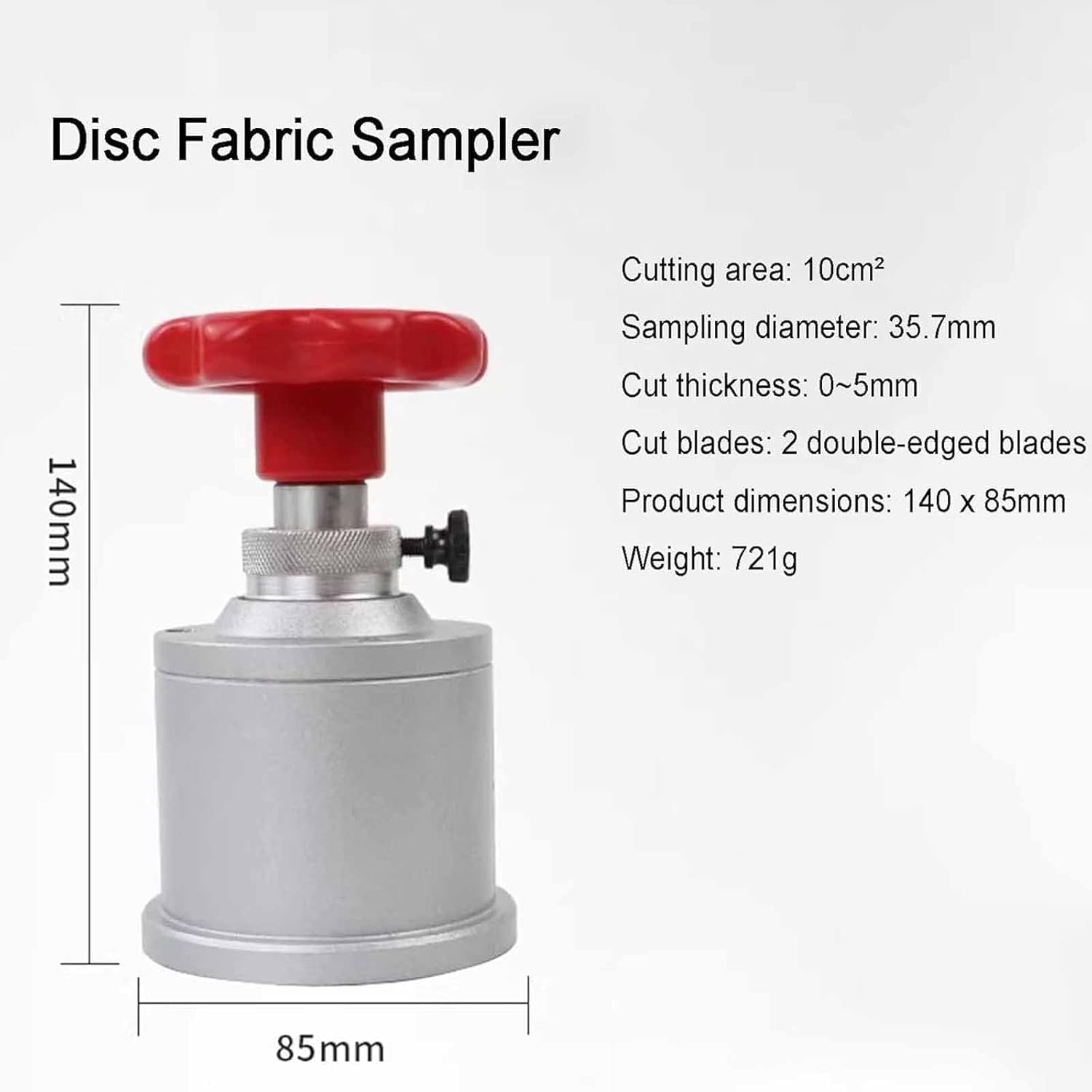 Cortador de tela para muestras textiles, herramienta de alta precisión con área de corte de 10 cm², corta 0-5 mm de grosor, diámetro de muestreo de 35,7 mm, ideal para papel y tela