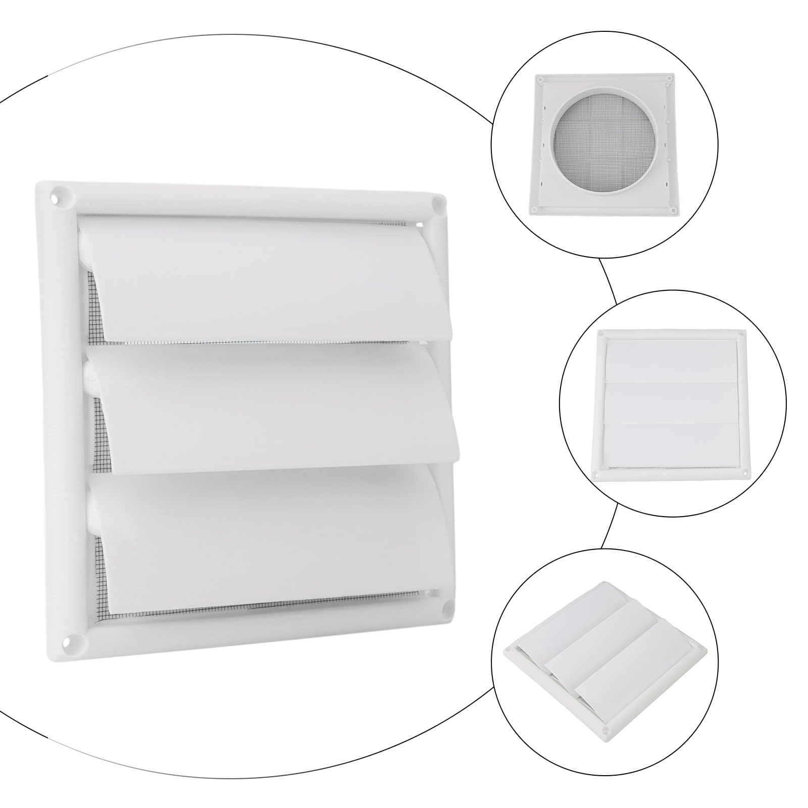 Cubierta de ventilación de plástico blanco de 6 pulgadas, persiana de 3 hojas, 20 x 20 cm, montaje en pared, fácil de limpiar, solución de flujo de aire para el hogar