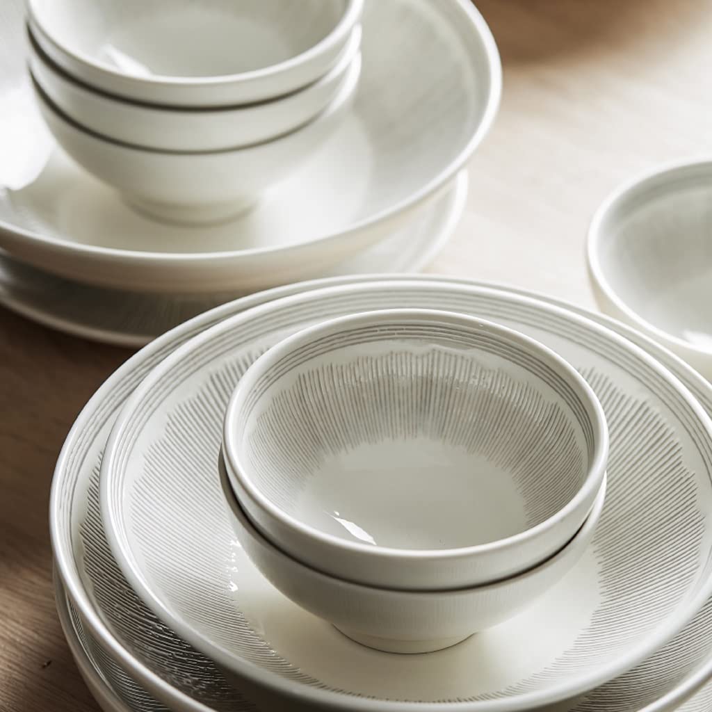 Duży nowoczesny zestaw ceramicznych talerzy obiadowych do układania w stos, głębokie talerze na zupę, sałatkę i bardziej stylową domową zastawę stołową, tacę na miskę, prosty i elegancki design do
