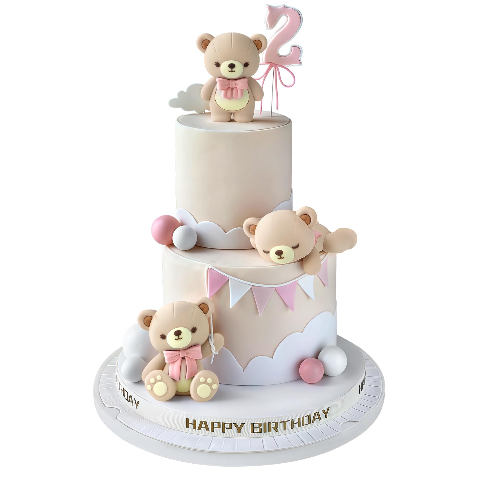 12 PCS Bear Cake Topper, Bear Cake Decorations with Balls Cake Toppers for Boys Girls Baby Shower Birthday Party Decorations (Pink)