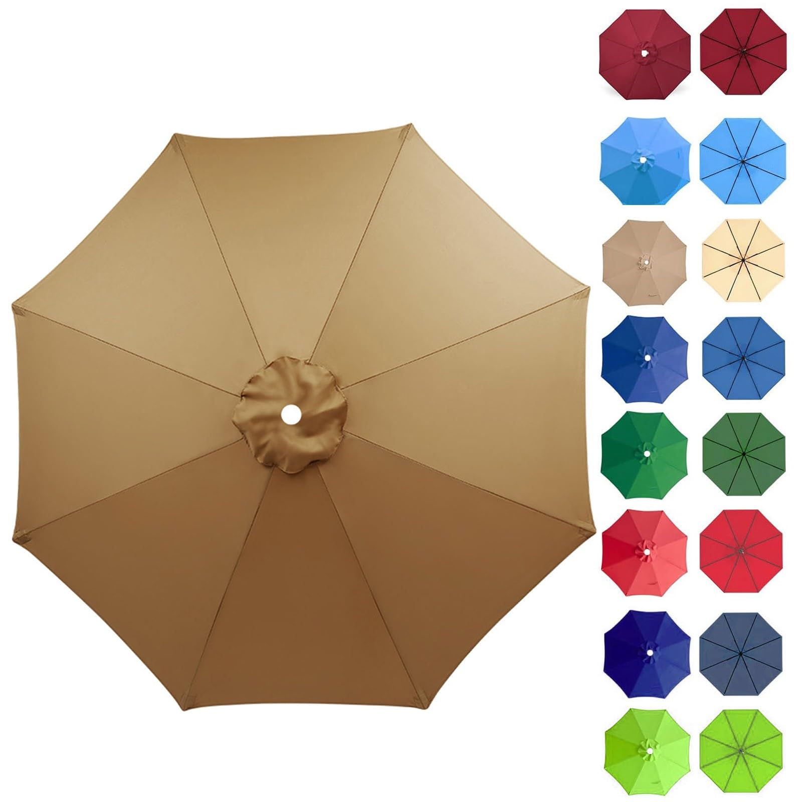 2m/2.7m/3m Patio Replacement Parasol Cover, Round Replacement Parasol Top Cover, Umbrella Replacement Canopy Cover, Canopy Top Cover Umbrella Replacement Cloth ( Color : Khaki , Size : 2.7m/8.8ft (8Ri