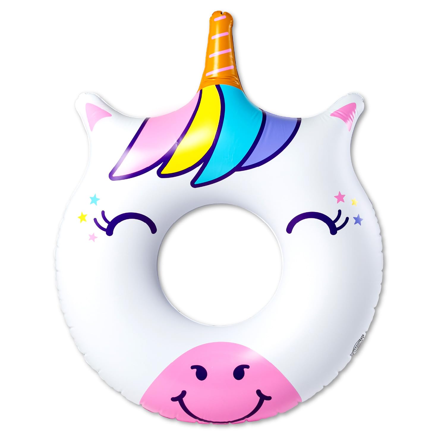 BigMouth Inc. Happy Unicorn Pool Float, Large 4' Wide Inflatable Floatie Tube, Blow Up Swim Ring, Fun Outdoor Summer Pool Party Water Toy