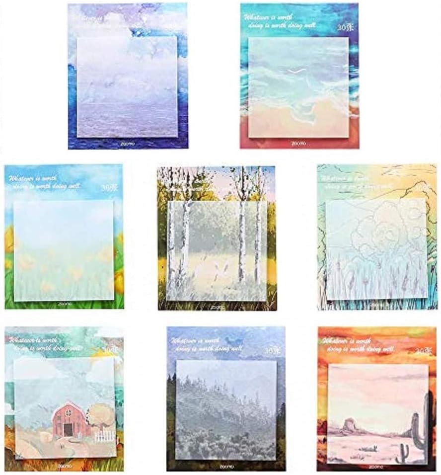 Sticky Notes,Self-Adhesive Painting Post Notes ，Self-Stick Removable Sticky Notes -8 Pads Per Pack - 30 Sheets Per Pad - Per Pack 8 Different Shapes Inside-75mm x 75 mm