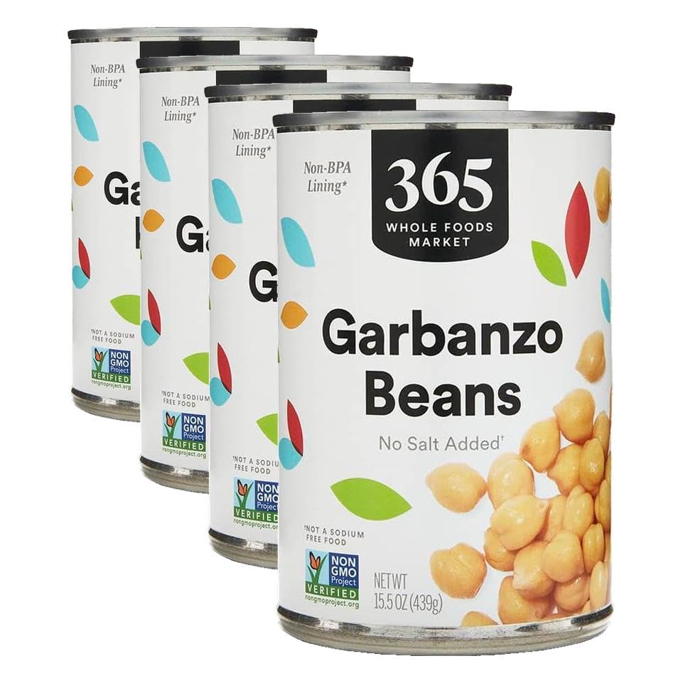 365 by Whole Foods Market, Unsalted Garbanzo Beans, 15.5 Ounce (Pack of 4)