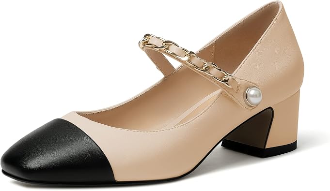 YODEKS Womens Block Heel Pumps Low Chunky Heel Mary Jane Square Toe Shoes 2 Inch Closed Toe Dress Pumps with Ankle Strap for Work Casual Daily Life Party Dress